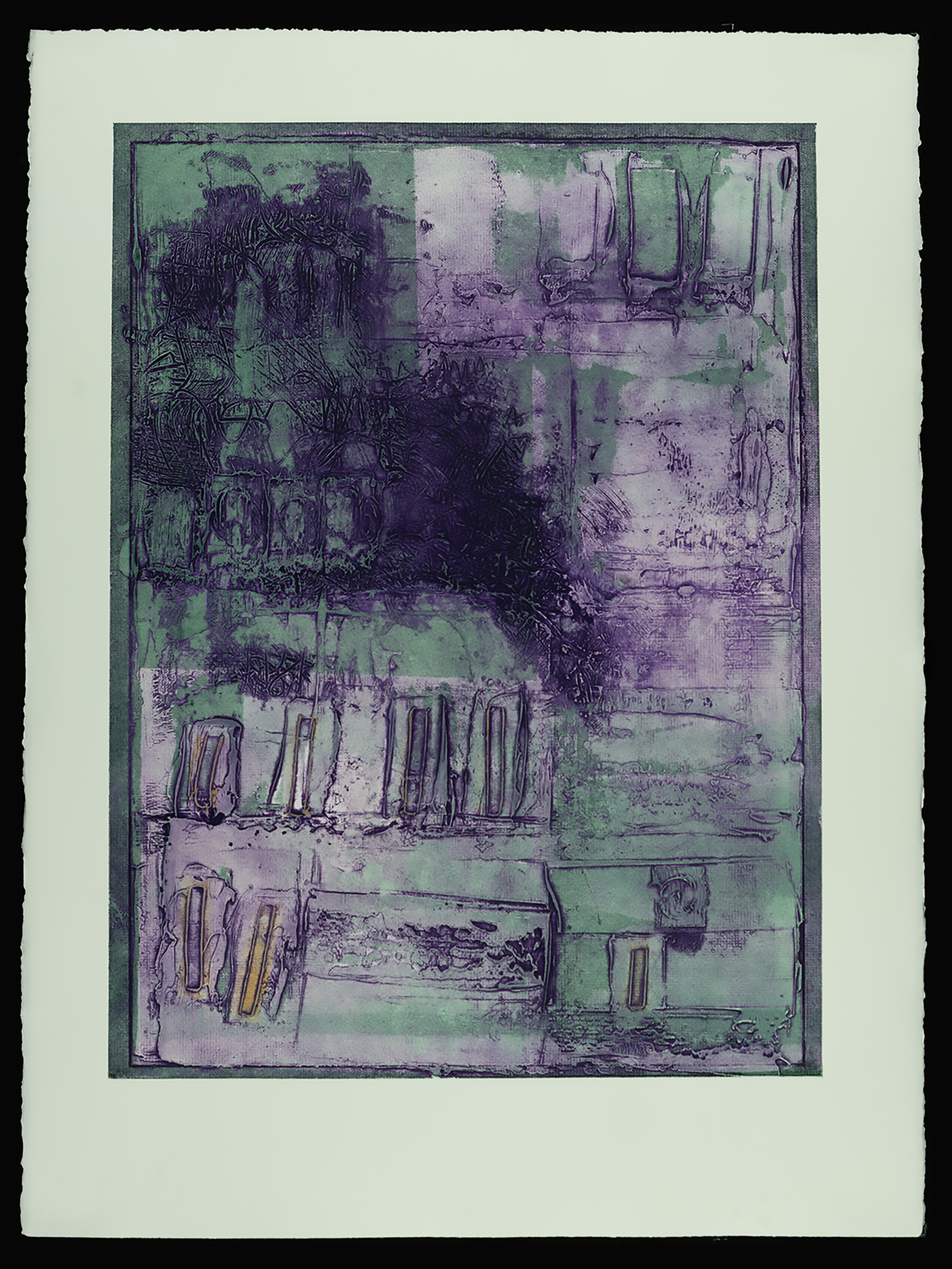 "Spring Afternoon Storm" 2025, work on paper, four-color viscosity collagraph, 30” x 22”