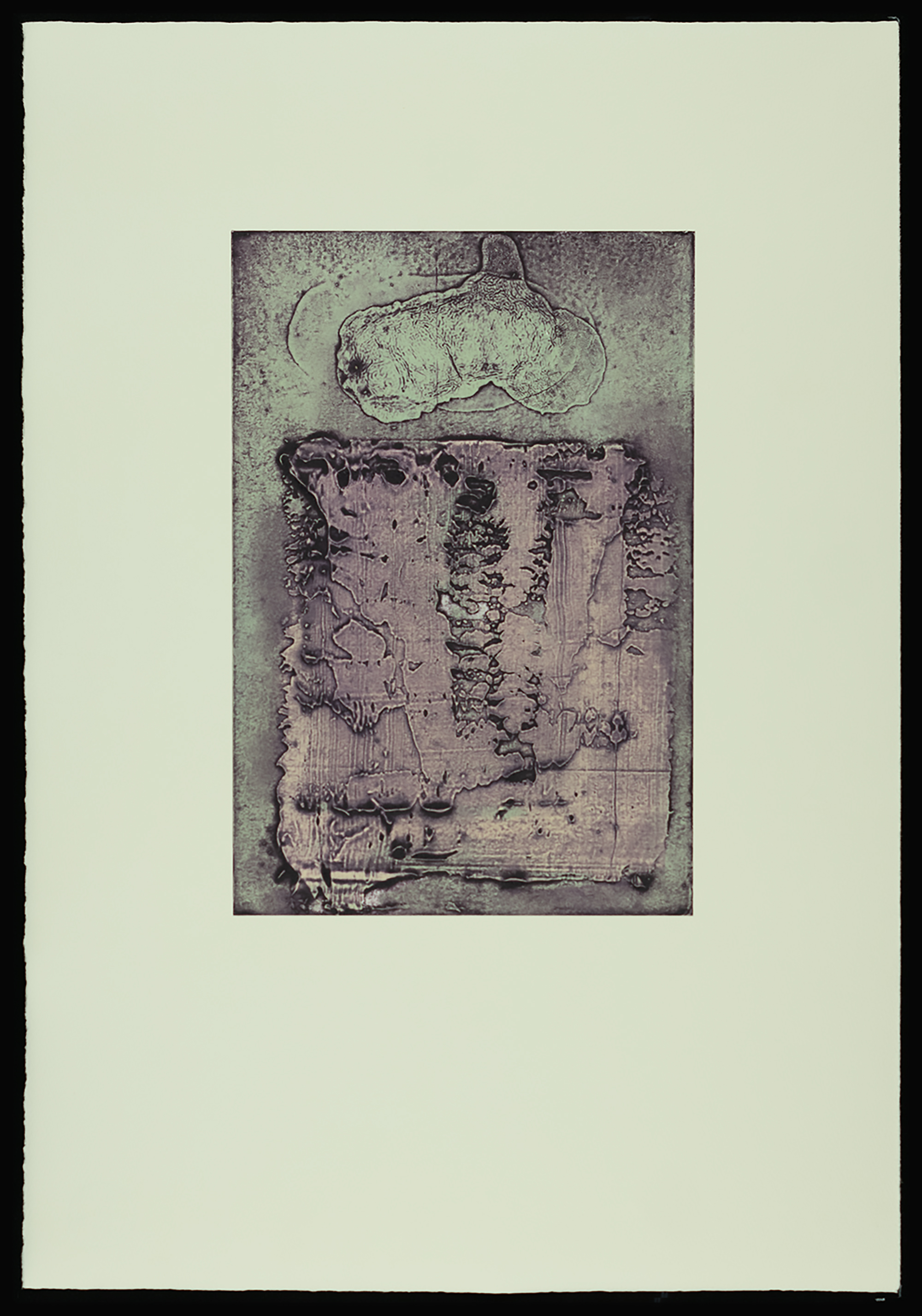 "Longing for Something Hopeful" 2025, work on paper, four-color viscosity collagraph, 22” x 15”