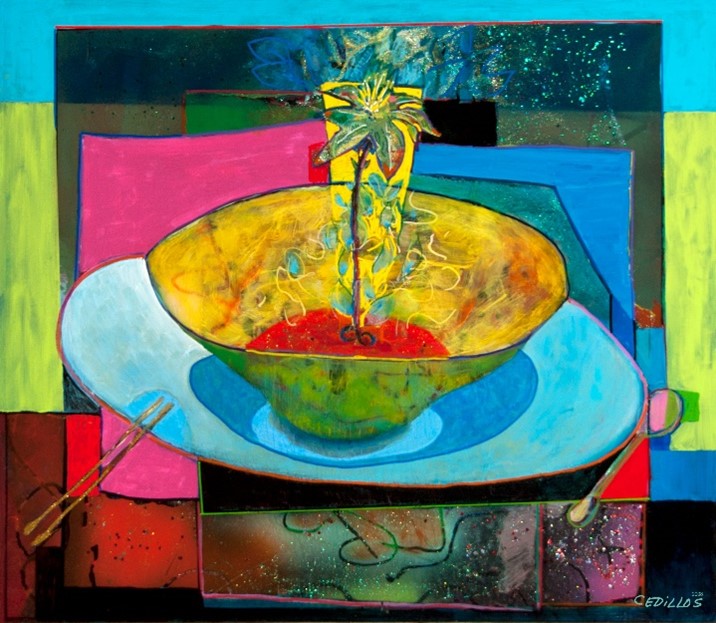 “Place Setting” 2009, acrylics, terra cotta markers on Plexiglas, 36” w x 28” h