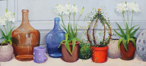 Grey Wall, painting, oil on wood, 10” x 22”