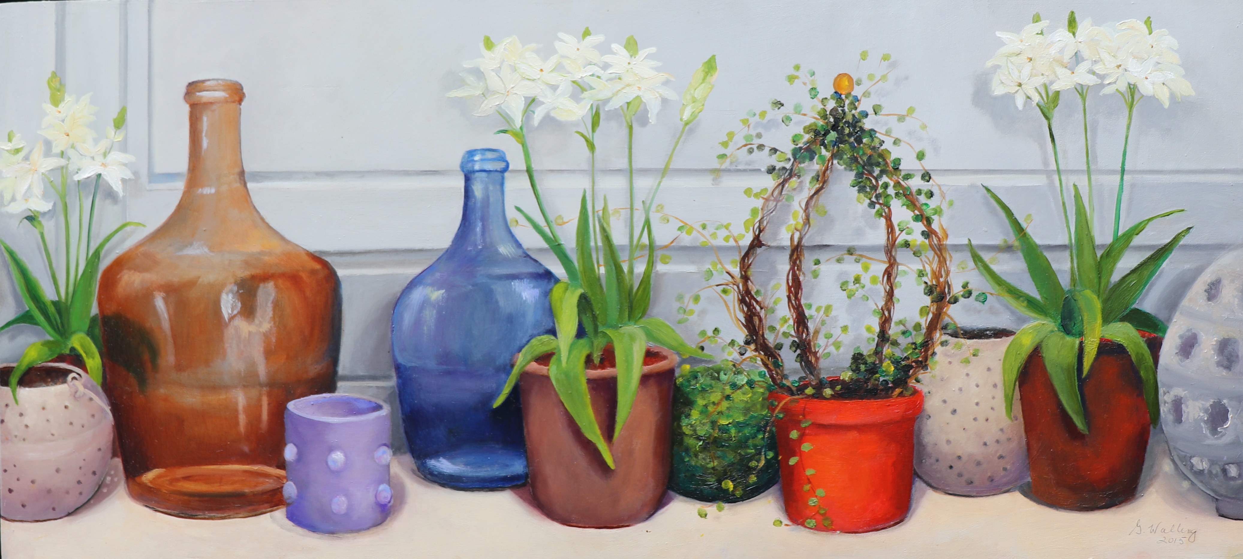 Grey Wall, painting, oil on wood, 10” x 22”