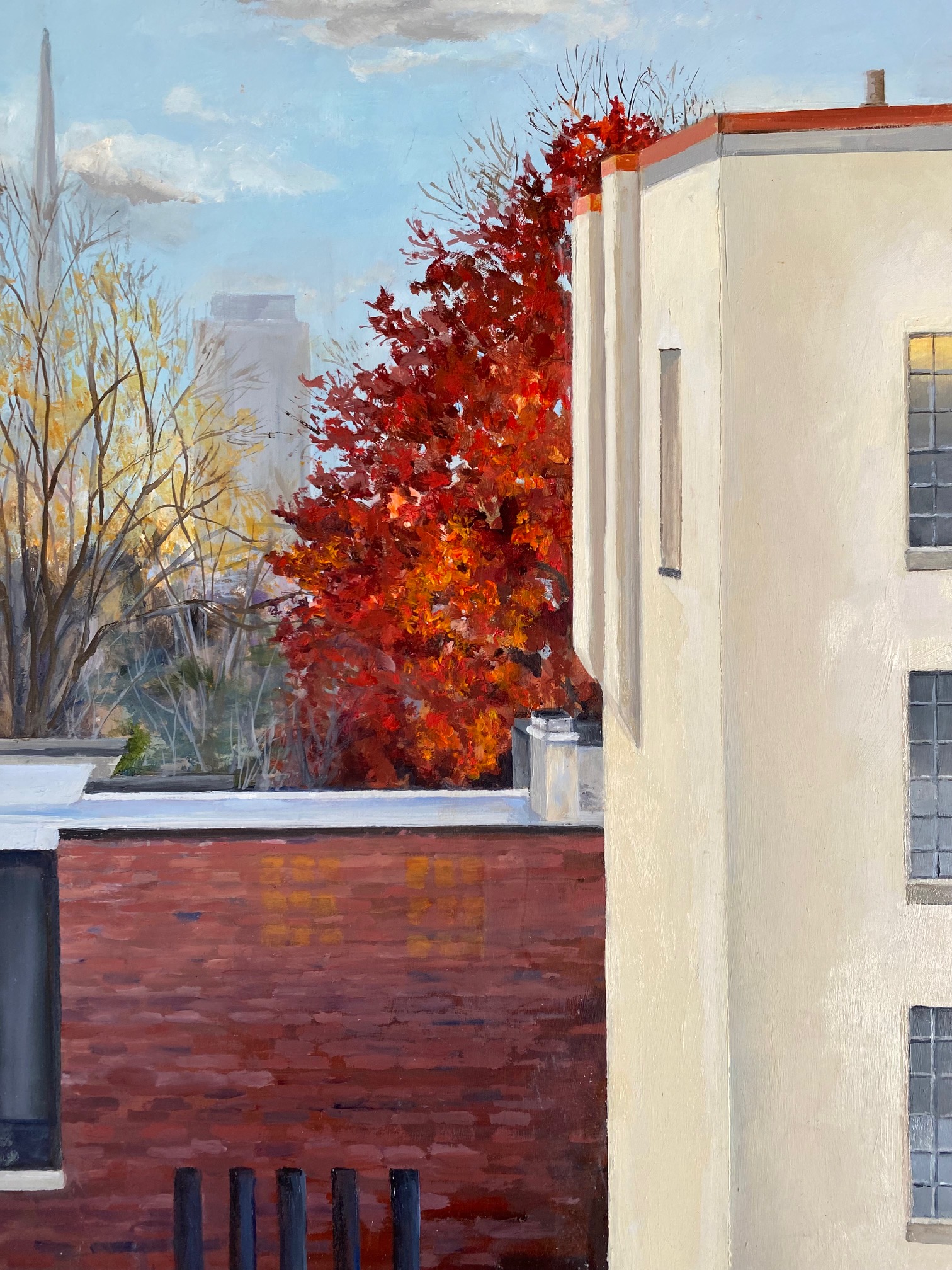 Red Tree, painting, oil on wood, 14” x 11”