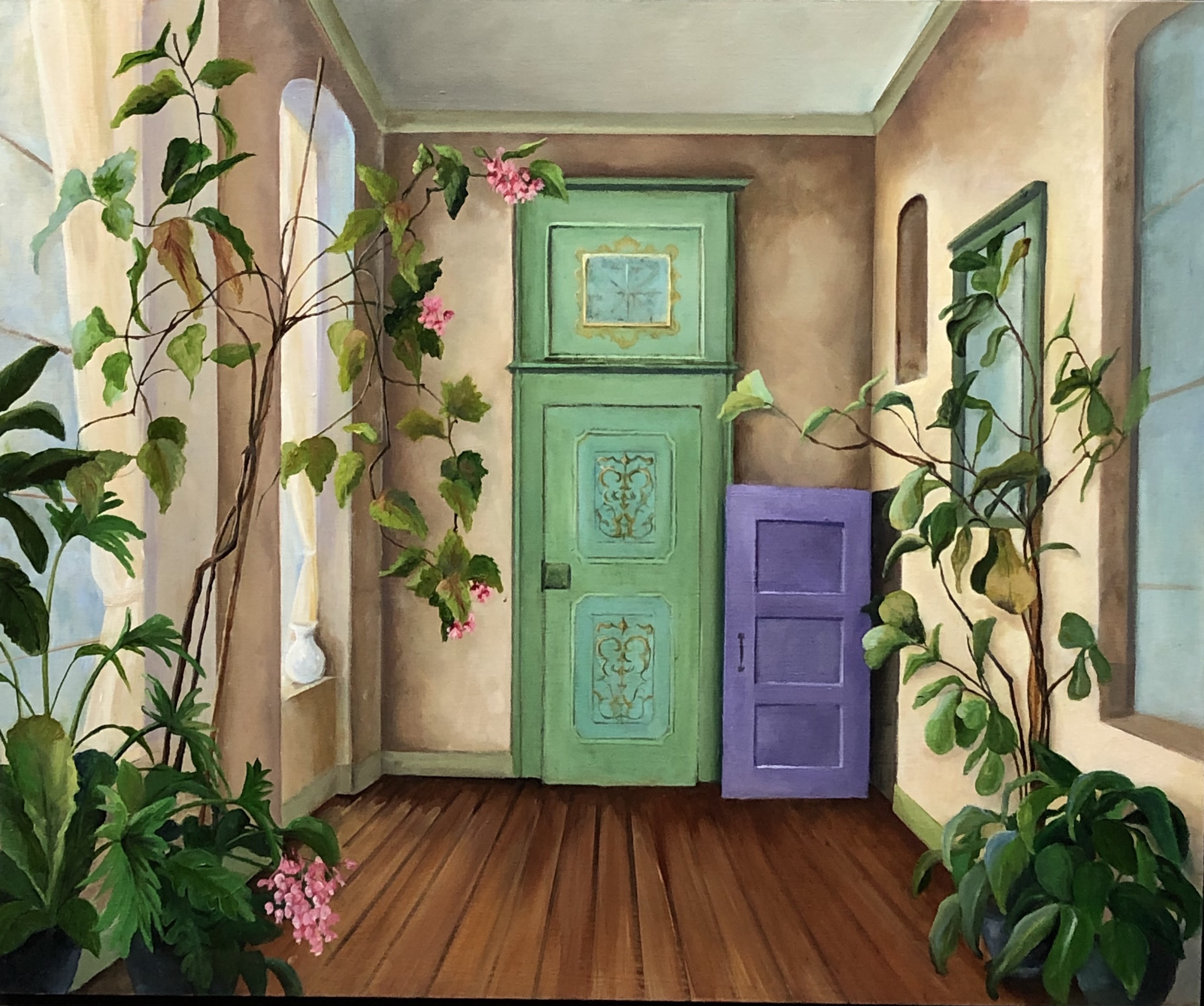 Villa, painting, oil on wood, 24” x 18”