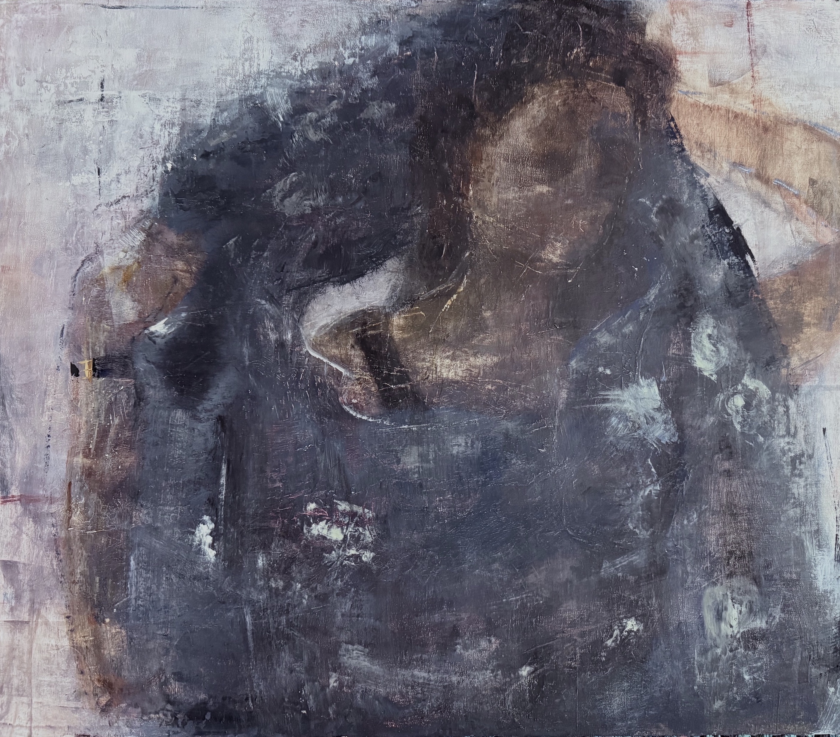 A Moment of Hesitation, 2025, painting, oil and beeswax on linen, 20 x 24 inches