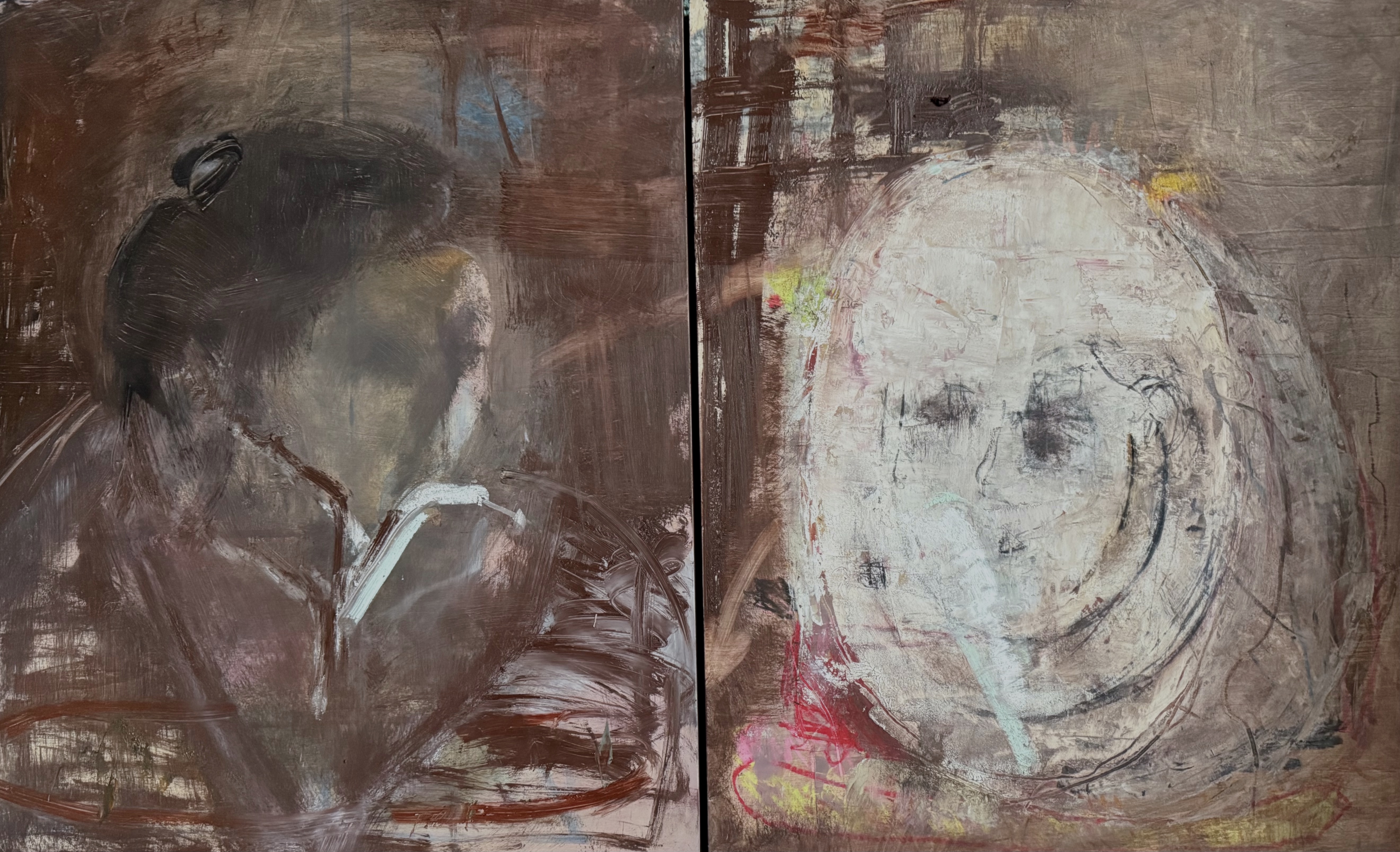 Mirror Mirror, 2025, painting, oil and beeswax on panel, 20 x 32 inches