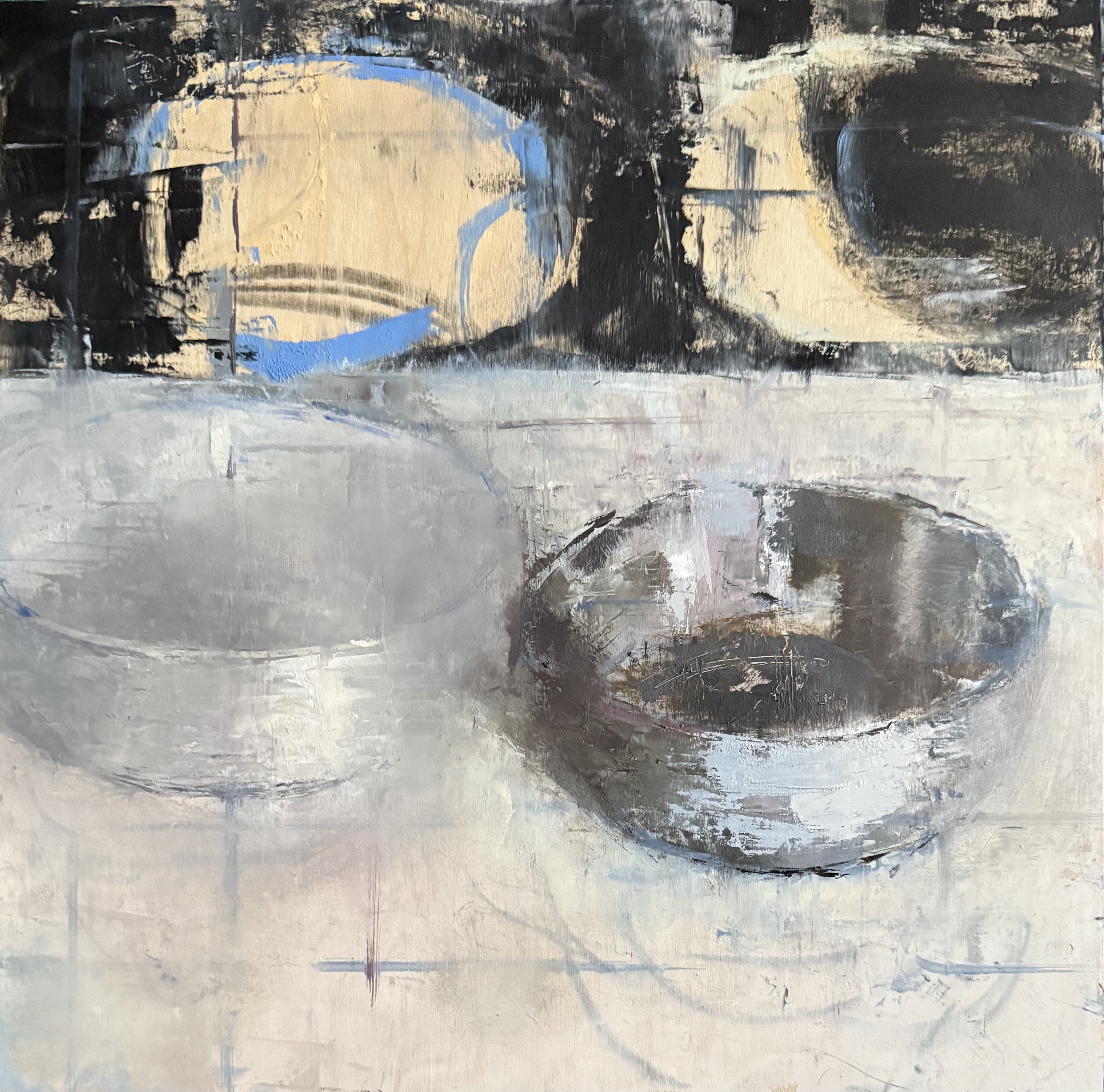 Bowls 2, 2025, painting, oil and oil stick on linen, 12 x 12 inches