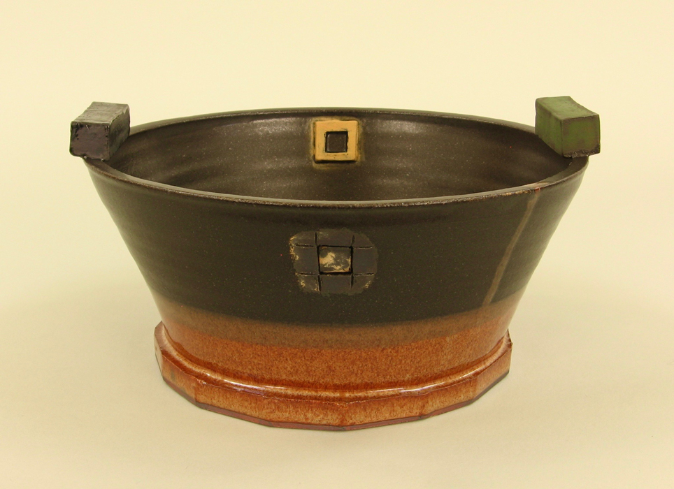 Bowl with Handles, Sort Of, Ceramic, Clay and glazes, 4¾ x 9 x 8¾ inches