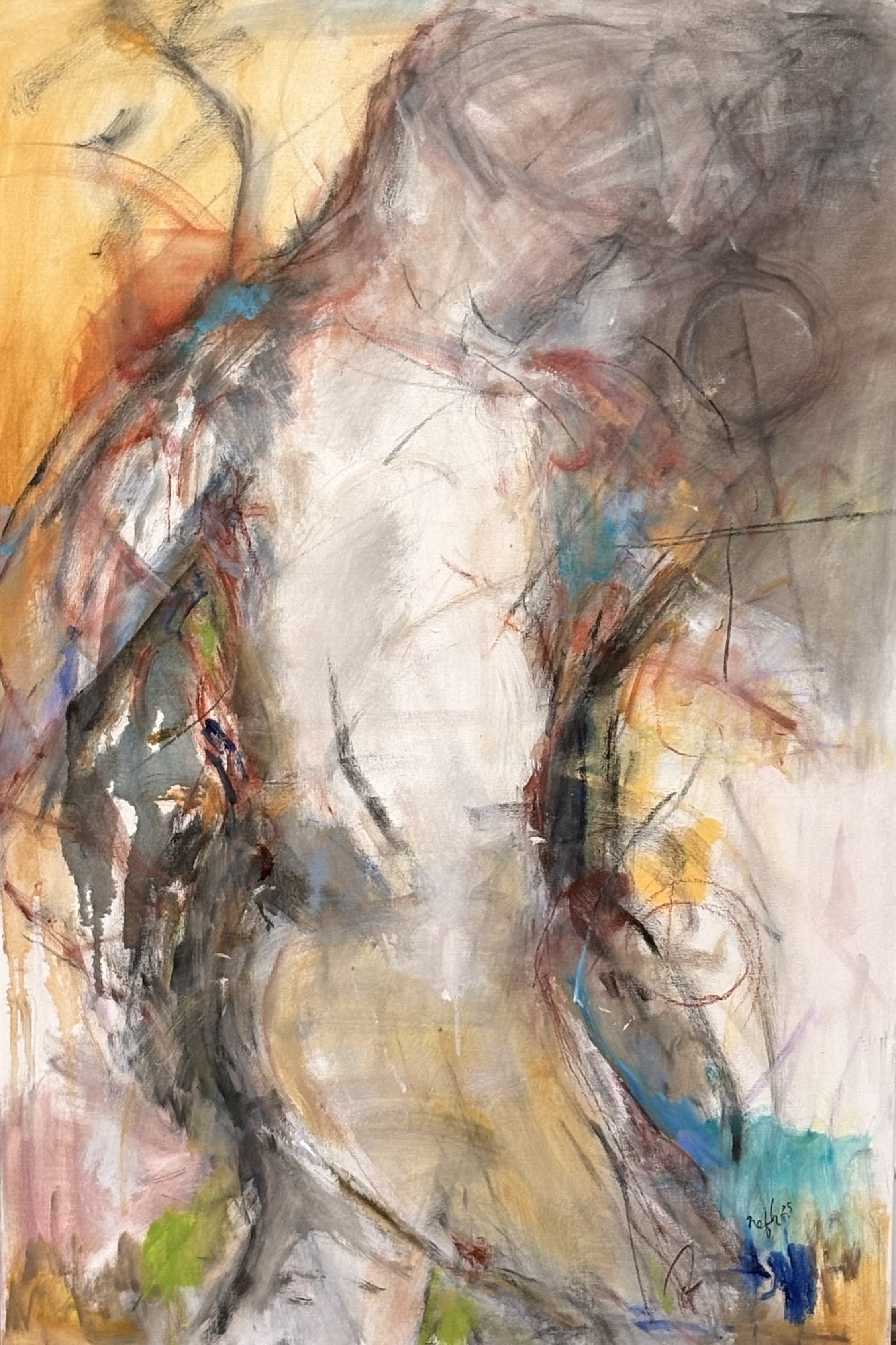 Batter Up | 2025, oil and mixed media on canvas, 36 x 24 inches