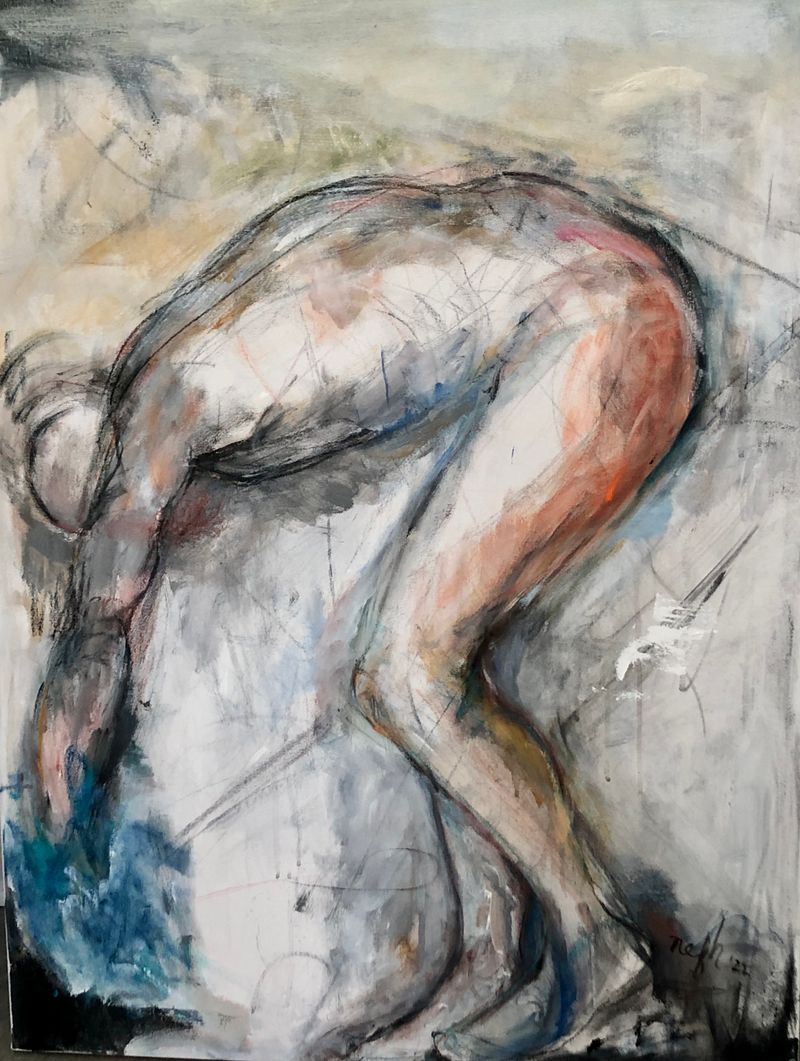 Diver | 2022, oil and pastel on canvas, 40 x 30 inches