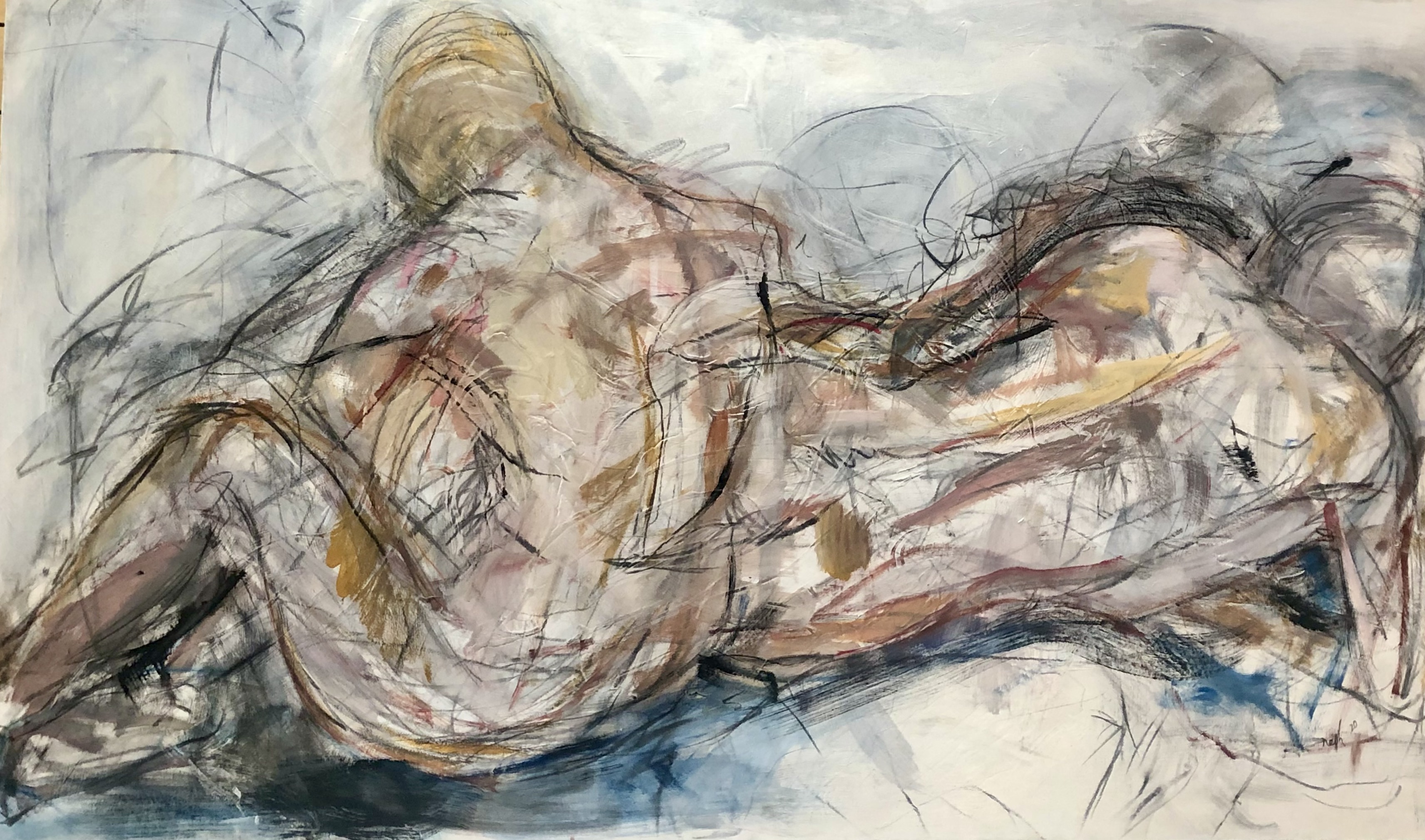 Sleepover | 2020, oil and mixed media, 36 x 52 inches