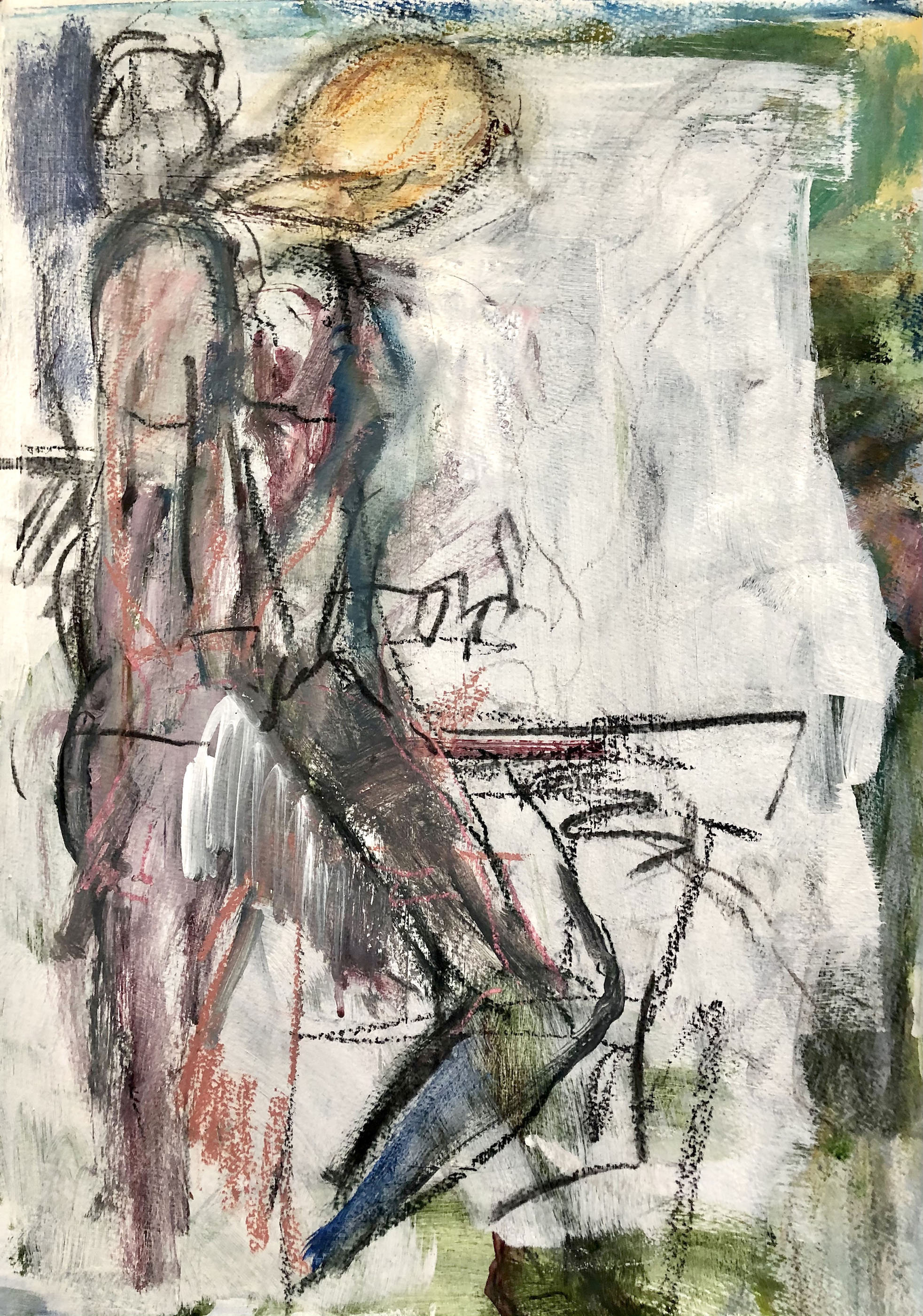 On My Own | 2020, mixed media on paper, 12 x 10 inches 