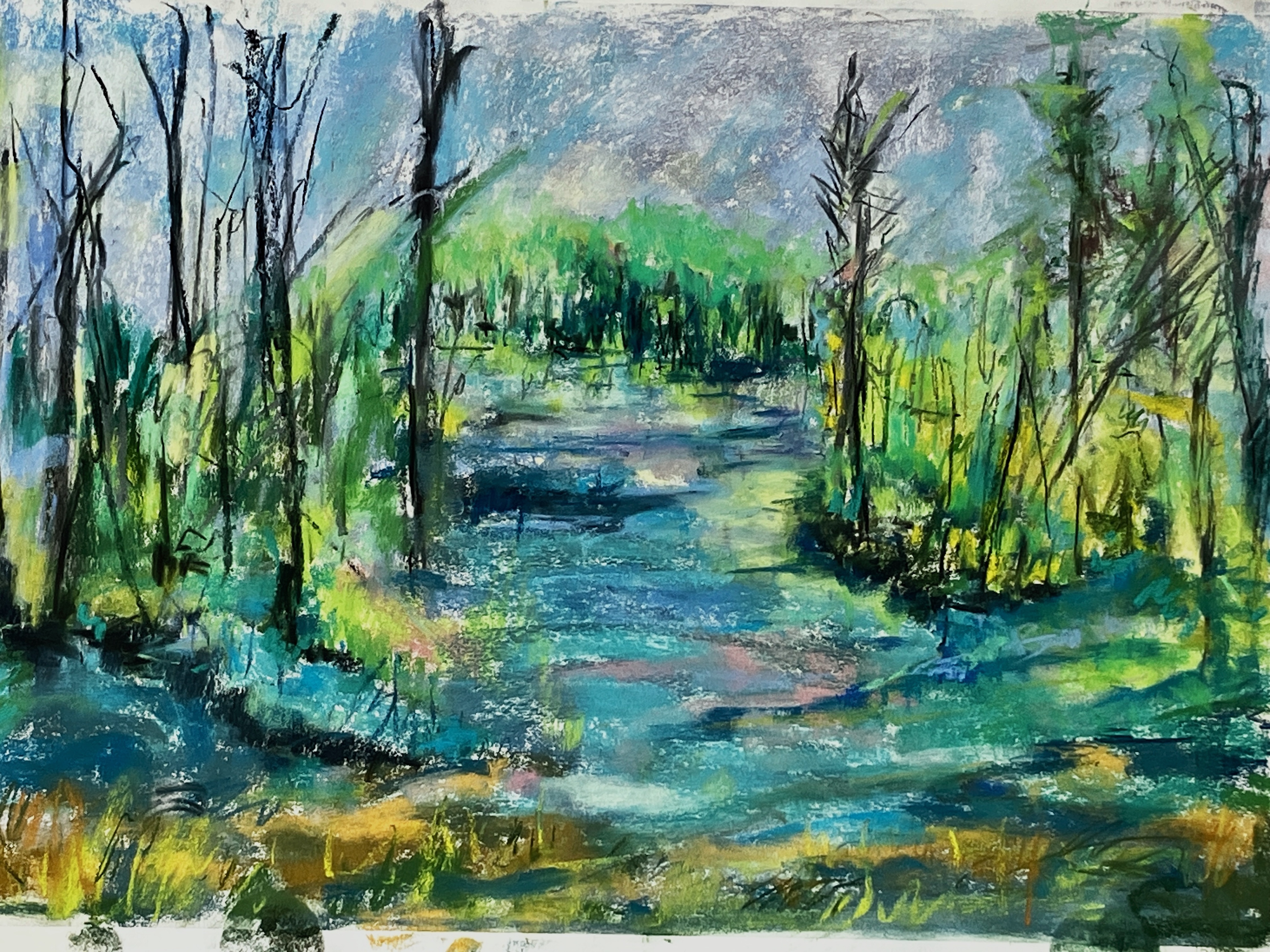 Floating To The Other Side | 2024, soft pastel on paper, 19 x 21 inches