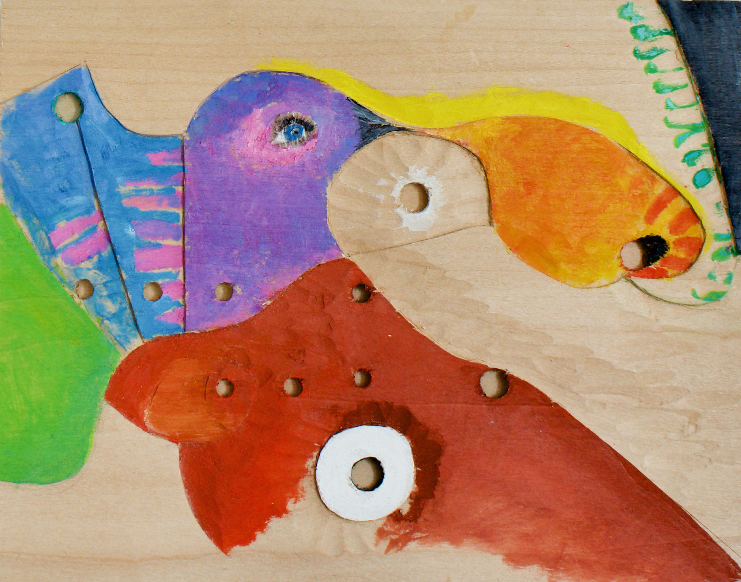 "Pigeon" 2025, American Linden Wood, Magazine Paper, Acrylic Paint, 5.5 x 7.5 inches