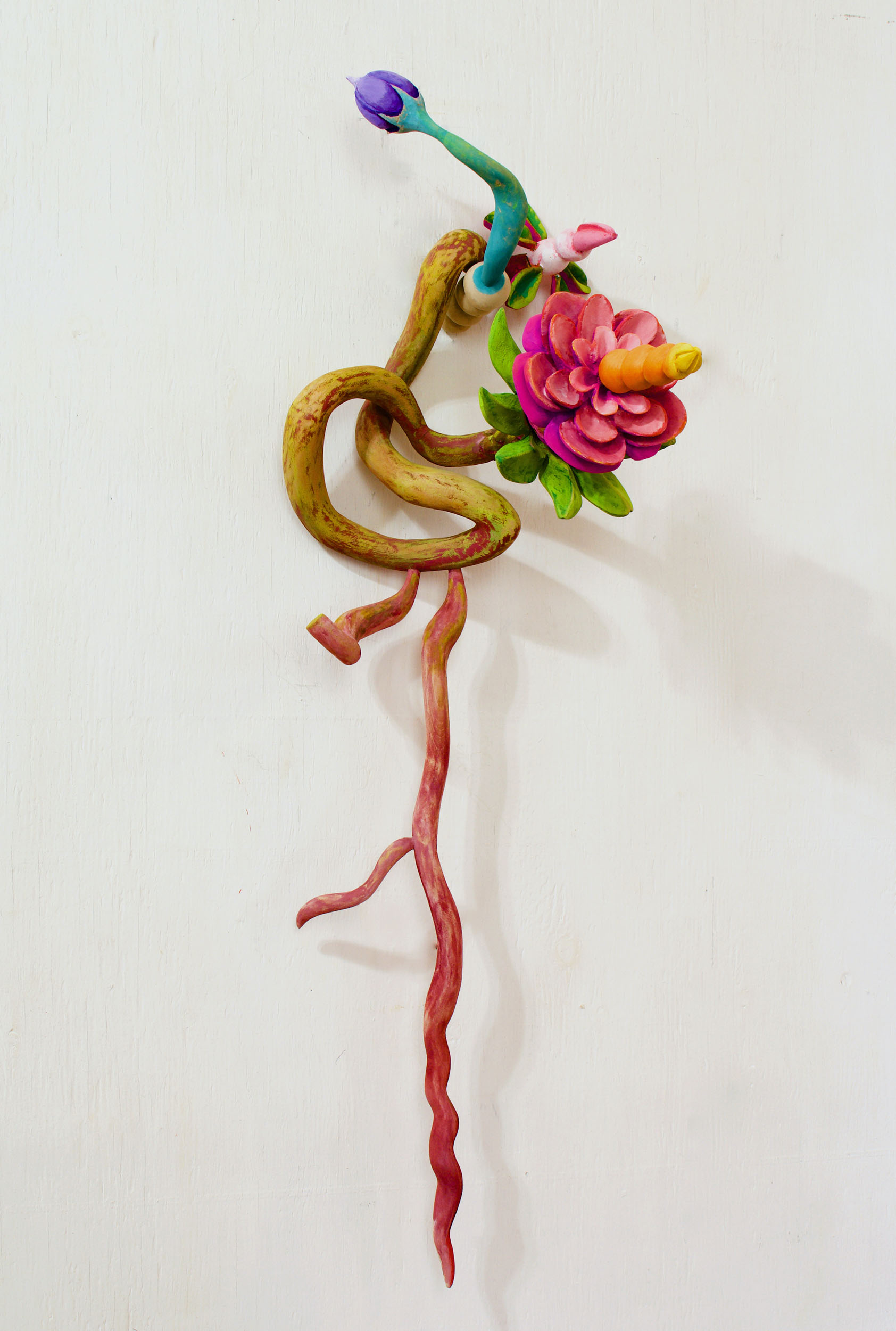 "Corsage" 2023, American Linden Wood, Gouache, 36 x 12 x 13 inches