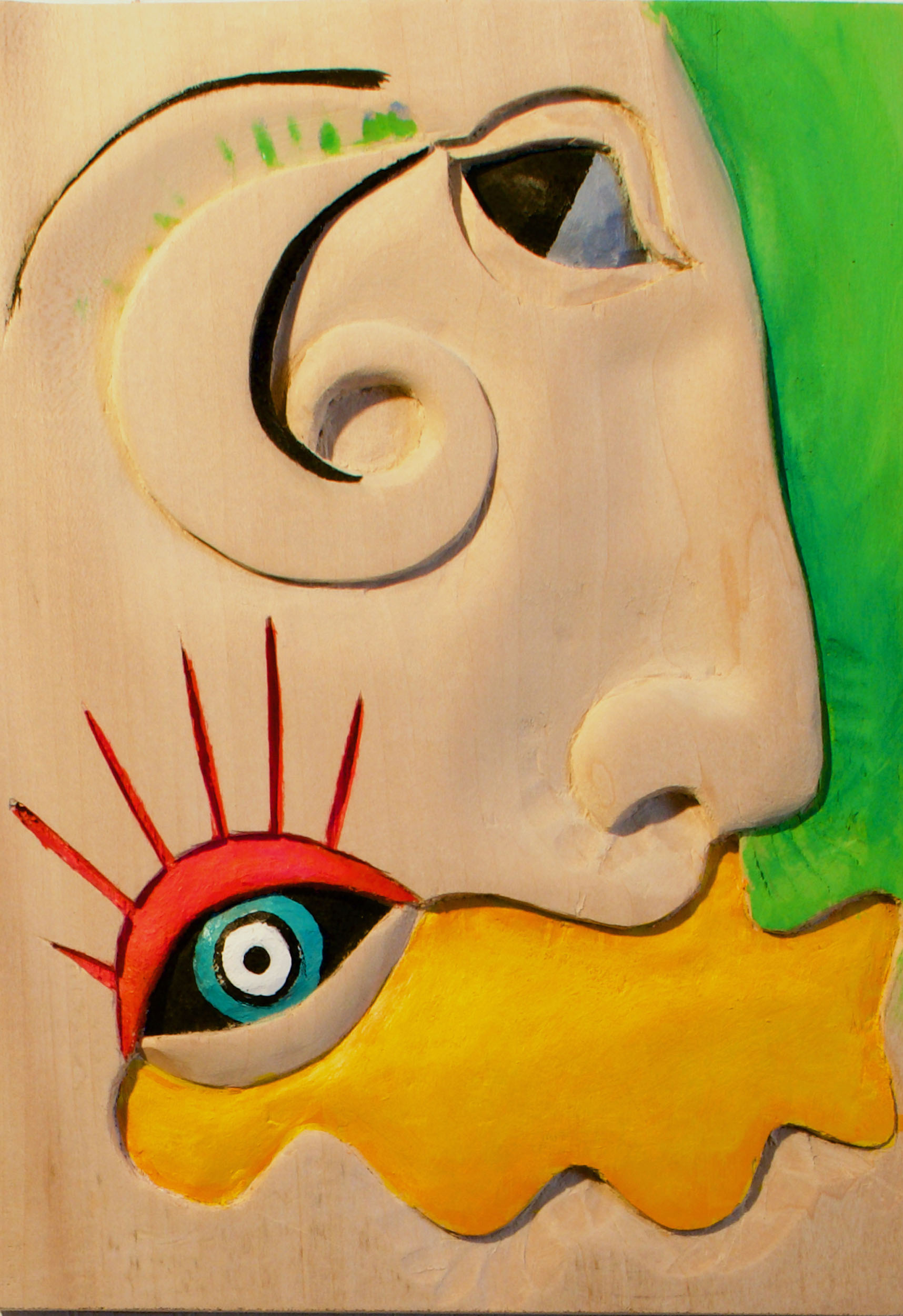 "Guarded Dreams" 2026, American Linden, Acrylic Paint, 7.5 x 5.5 x 1 inches