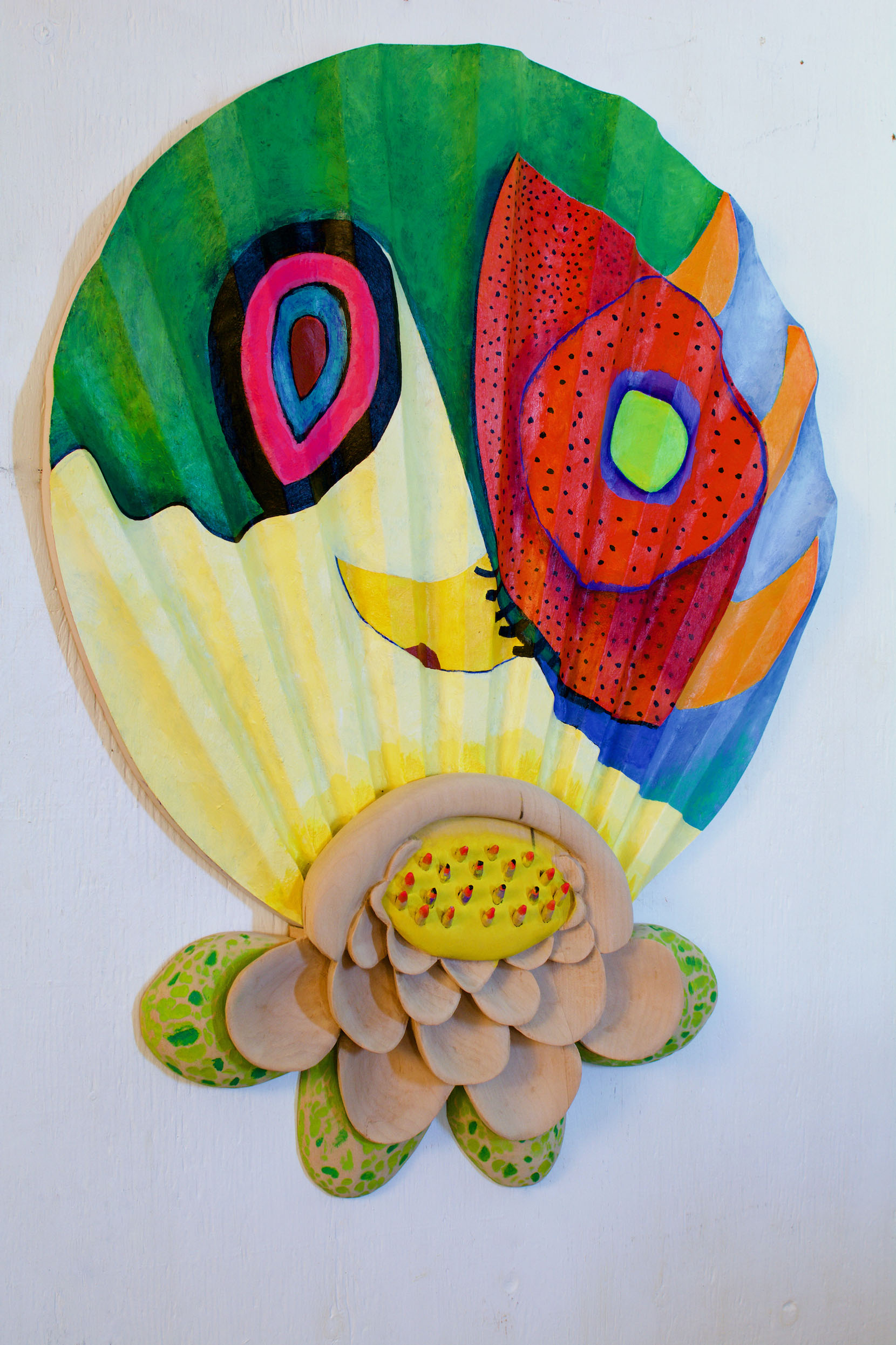 "Ladybug" 2024, American Linden Wood, Acrylic Paint, 27 x 21 x 21 inches