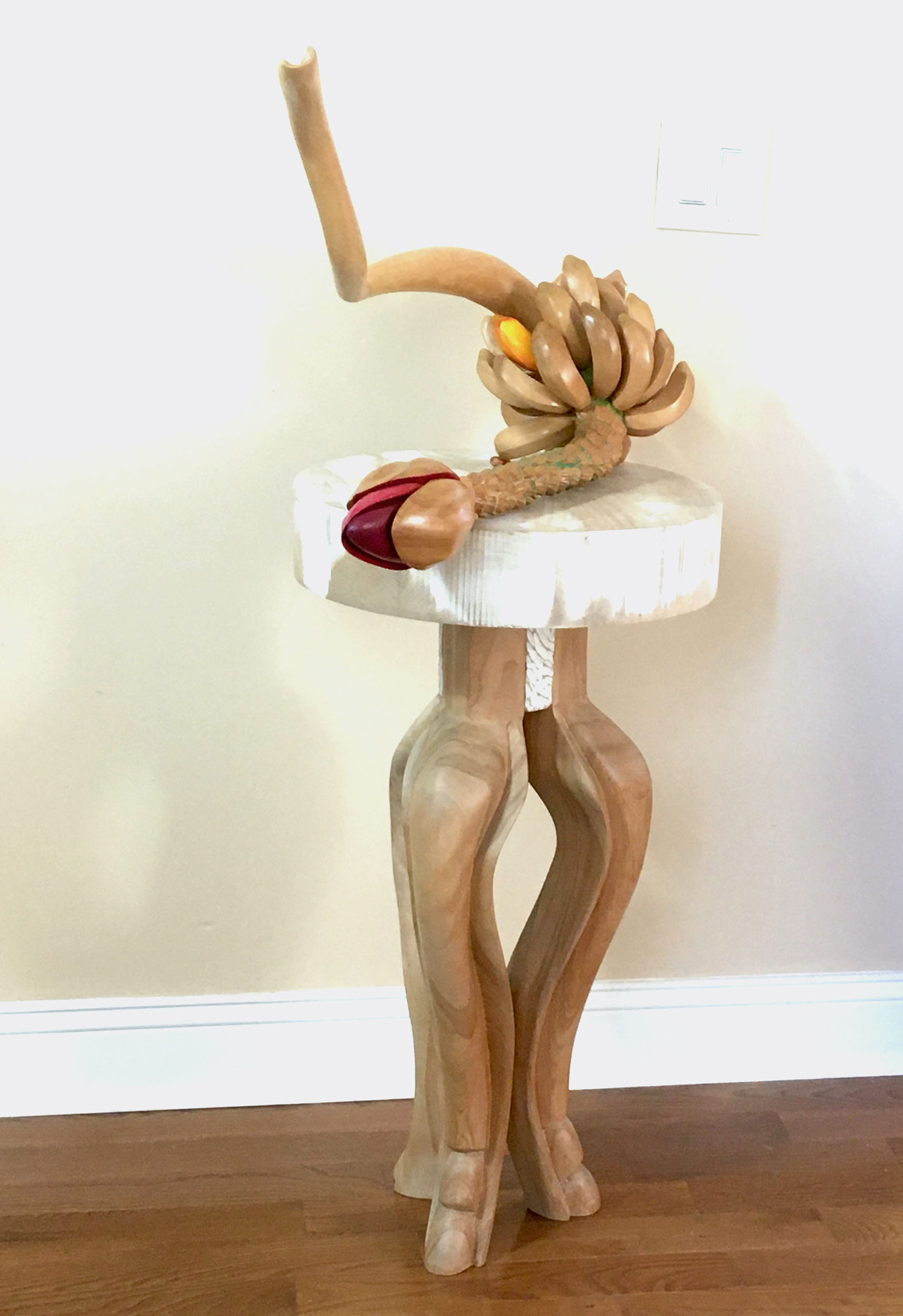"What Can Happen" 2021, Maple Wood, American Linden, Acrylic Paine, 53 x 30 x 18 Inches