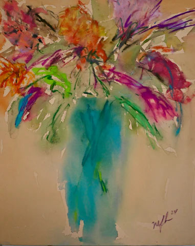 Flowers Two | watercolor and pastel on paper, 12 x 9.5 inches
