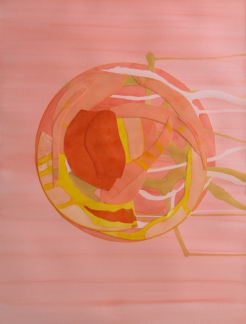 Pink Anomaly | collaged painting with watercolor, gouache, colored pencil, 39" x 29"