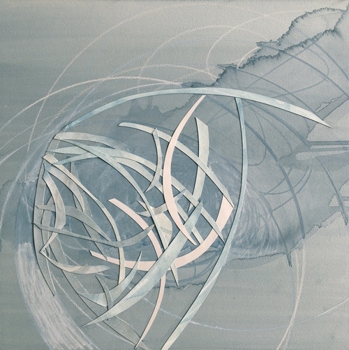 Flight | collaged painting with C-print, watercolor, and crayon, 21" x 21"