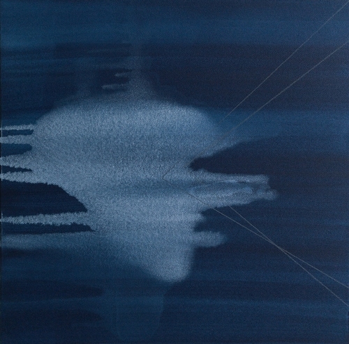 Triangular Object Moving into a Cloud | watercolor, gouache, colored pencil, 21" x 21"