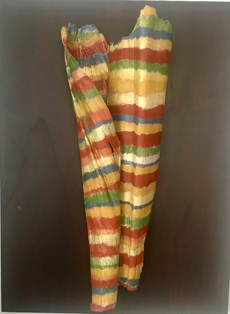 Two Halves One Whole | 2021, acrylic on palm bark, 24 × 18 inches