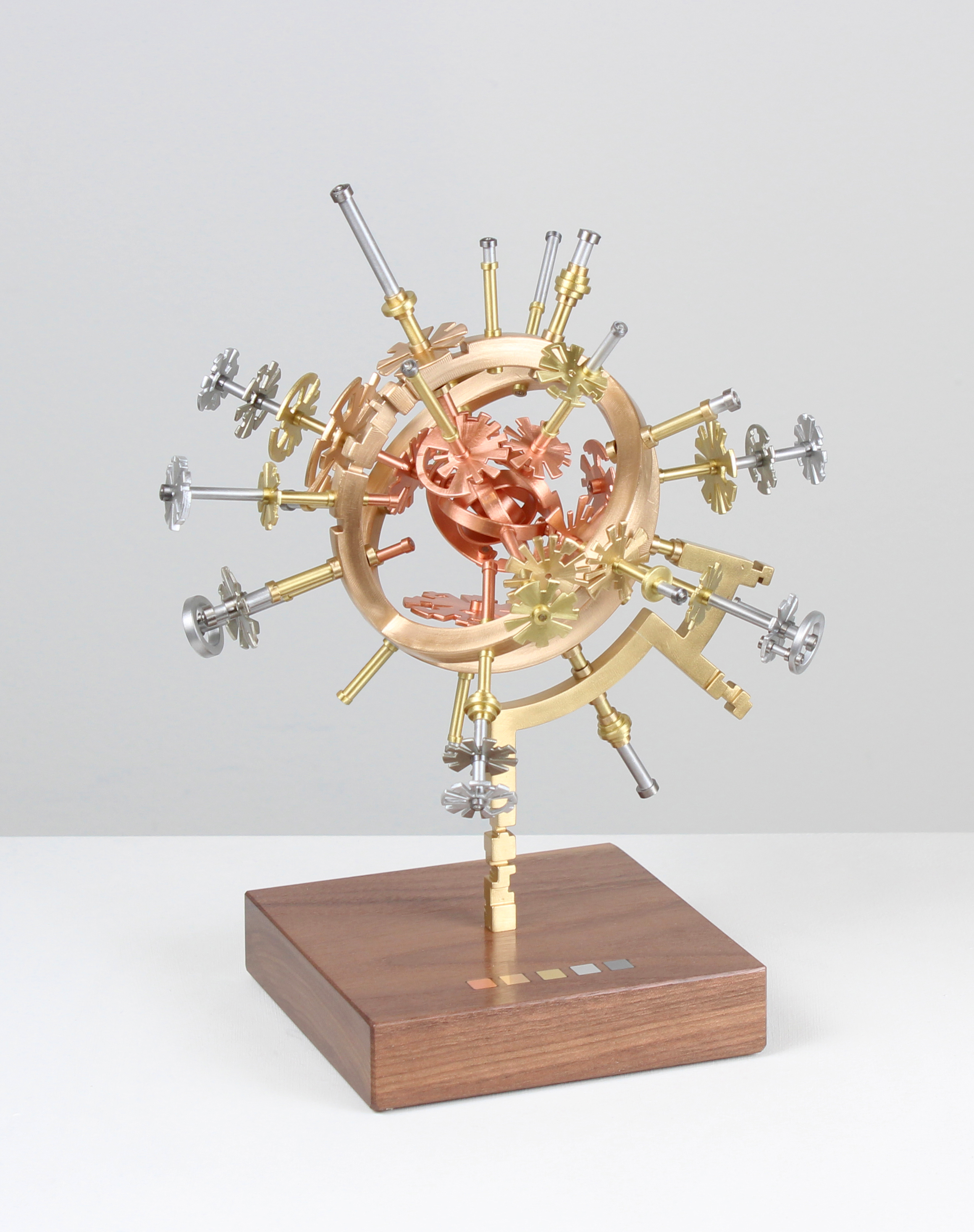 AstroObject [2d.x1] 2025 Copper, Bronze, Brass, Steel, Aluminum, Walnut 8.75” x 7.5” x 6”