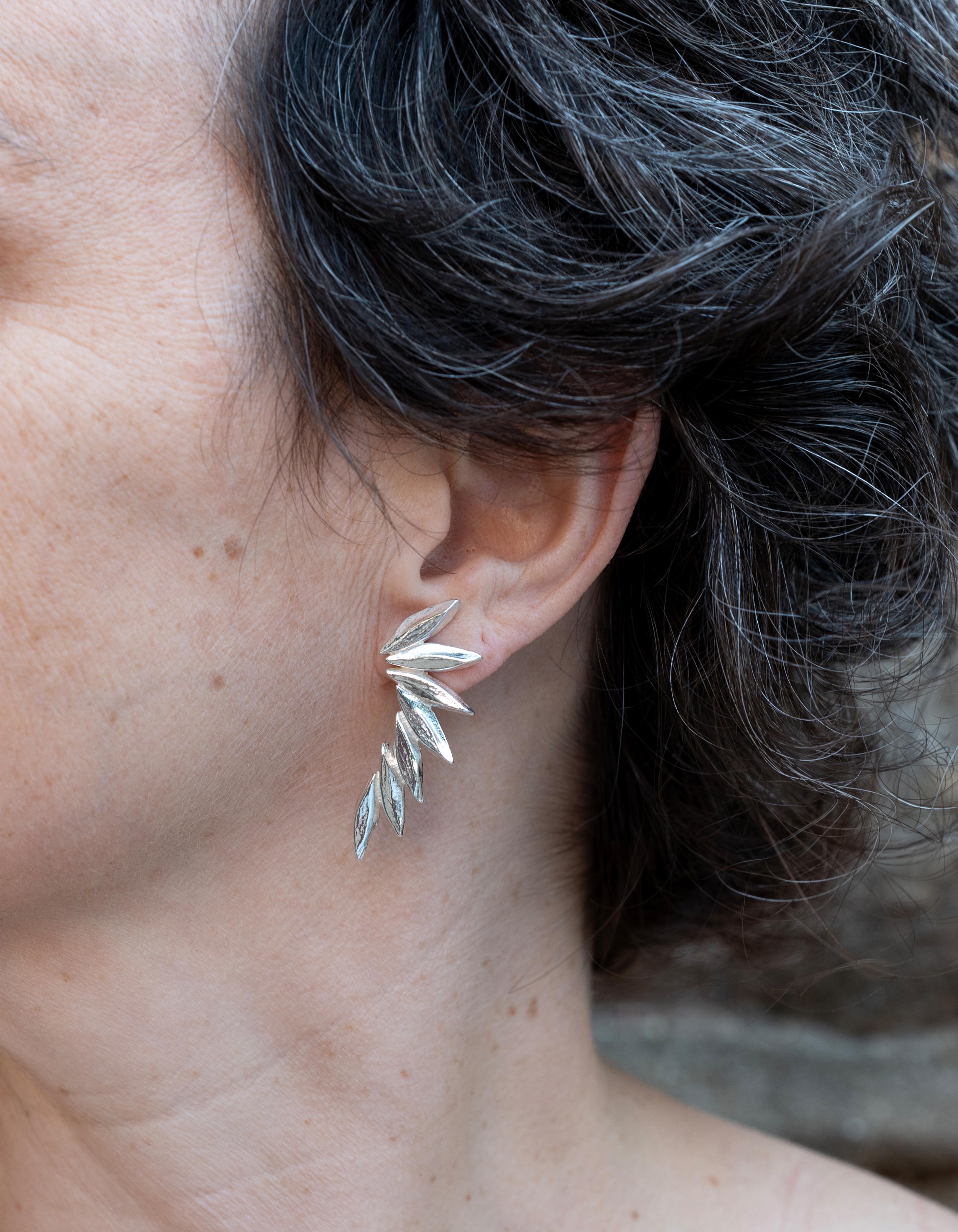 Crest Earrings, Lost Wax Cast and Hand Assembled, Sterling Silver, .75 x 1.5