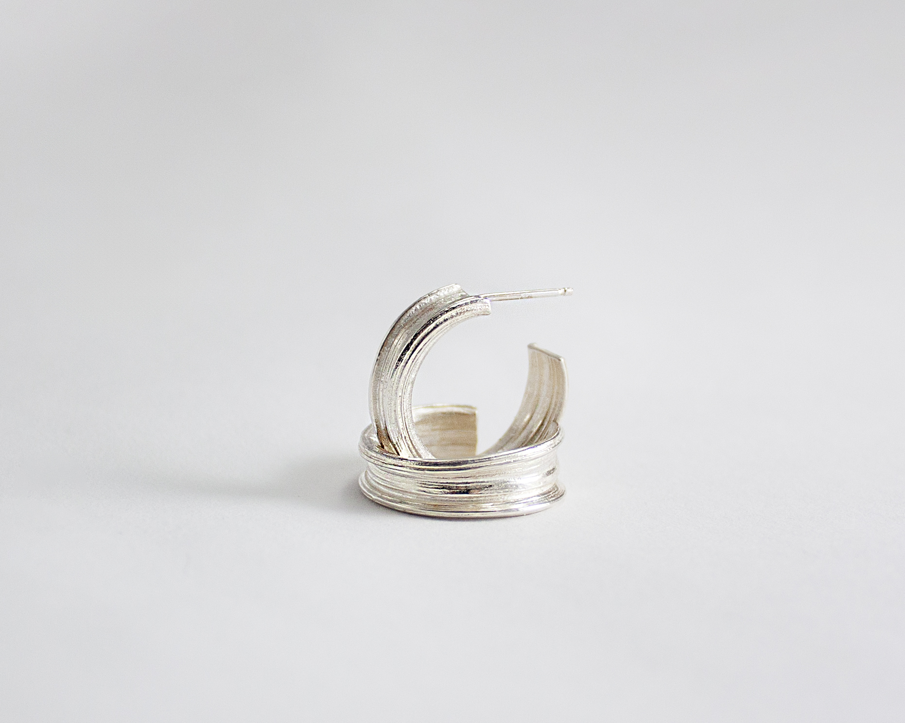 Drawn Hoops, Lost Wax Cast and Hand Assembled, Sterling Silver, .5 x 1