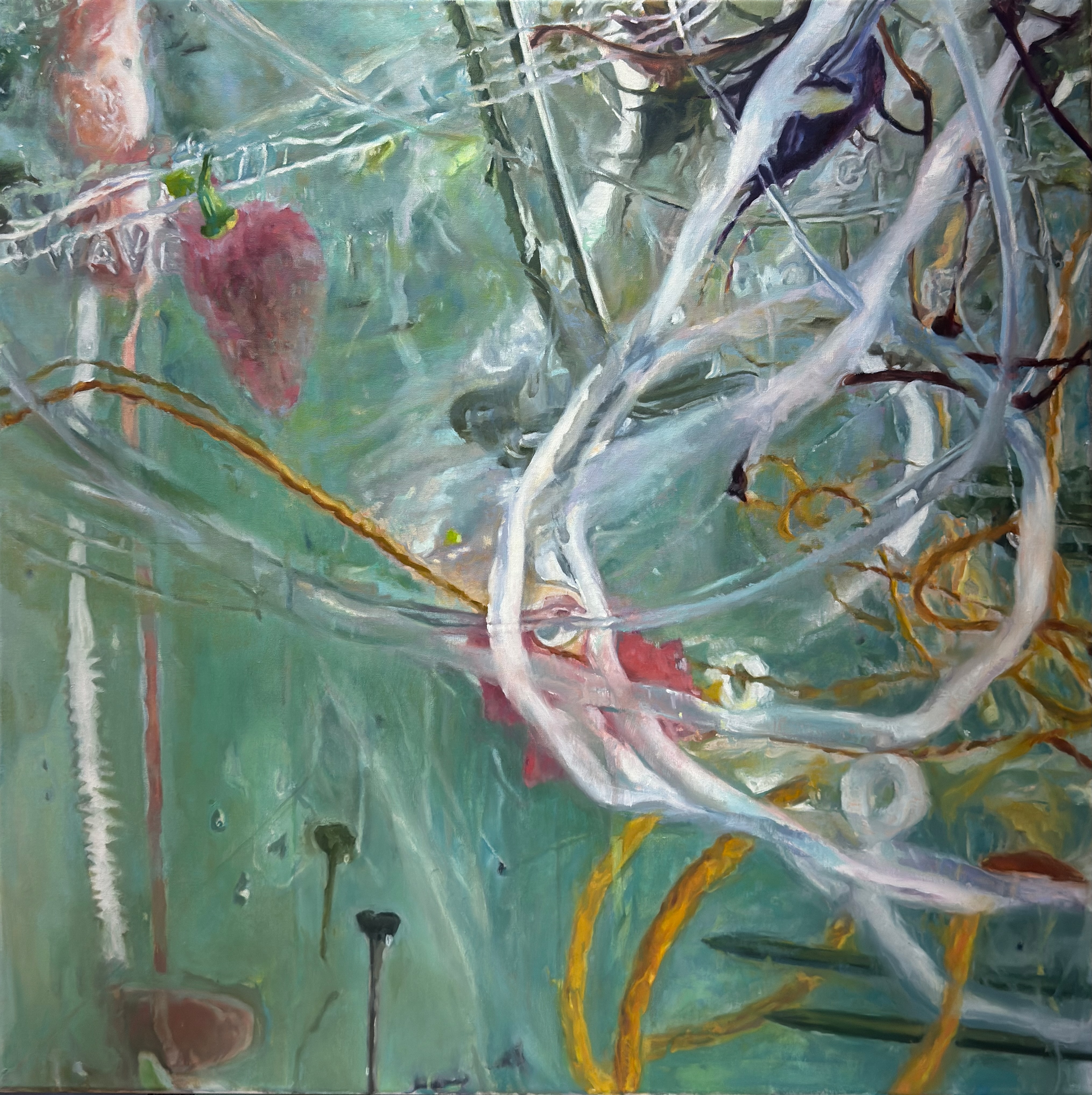 "Putting My Finger on It" painting, oil on linen, 30”x 30”