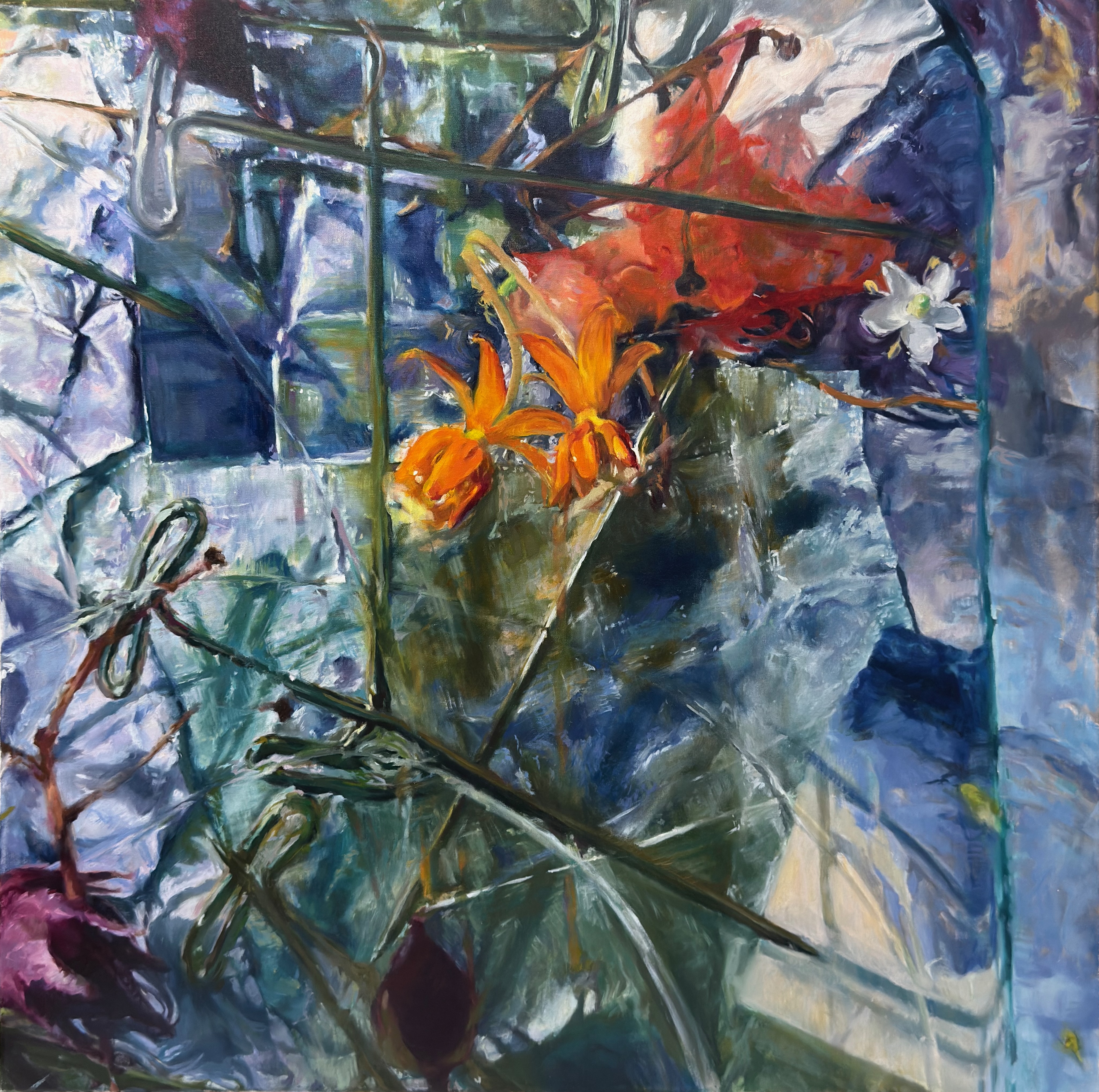 "Pins and Needles" painting, oil on linen, 30”x 30”