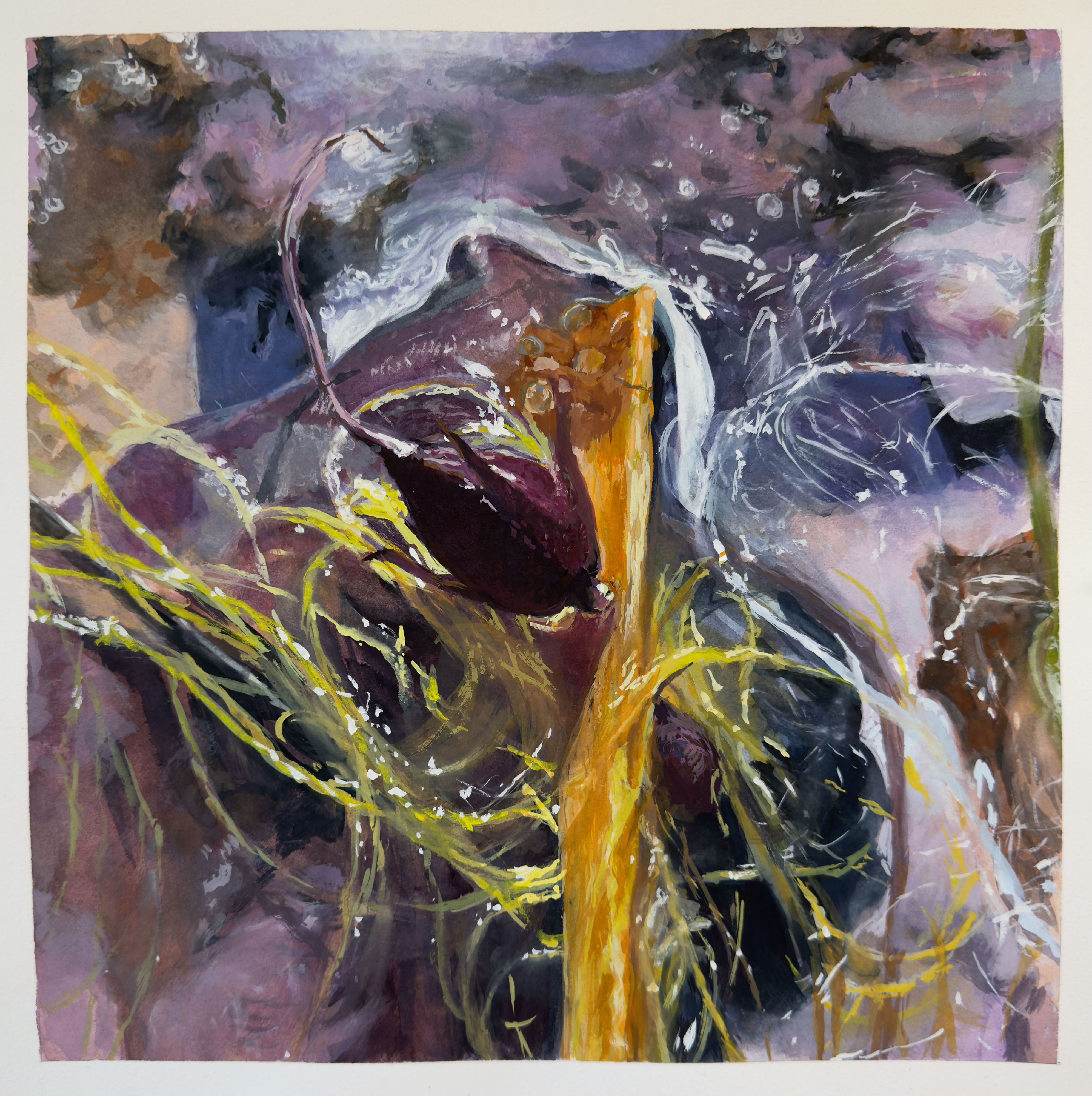 "Geyser" painting, gouache on paper, 15”x 15”