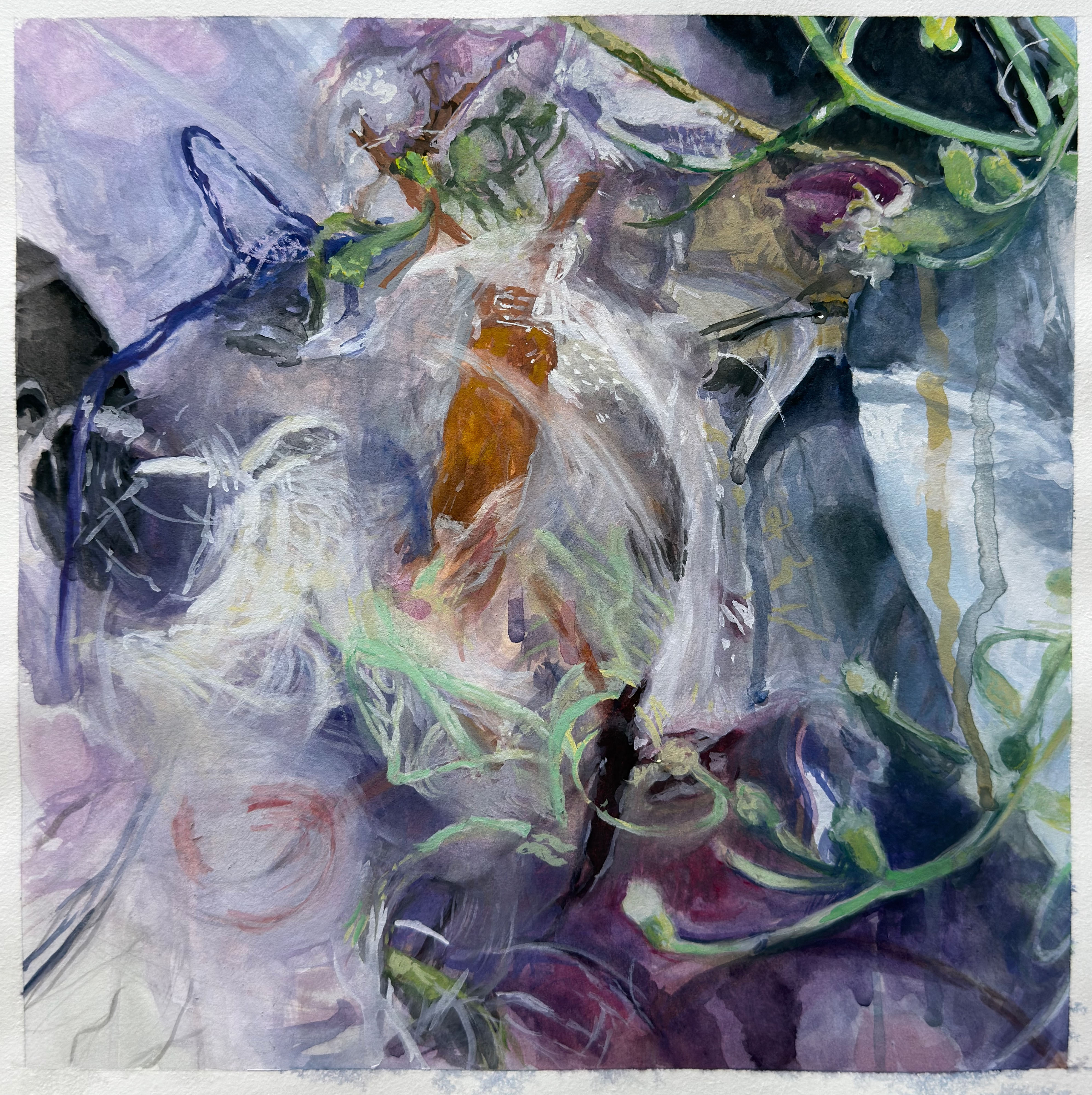 "Engulfed" painting, gouache on paper, 17”x 17”