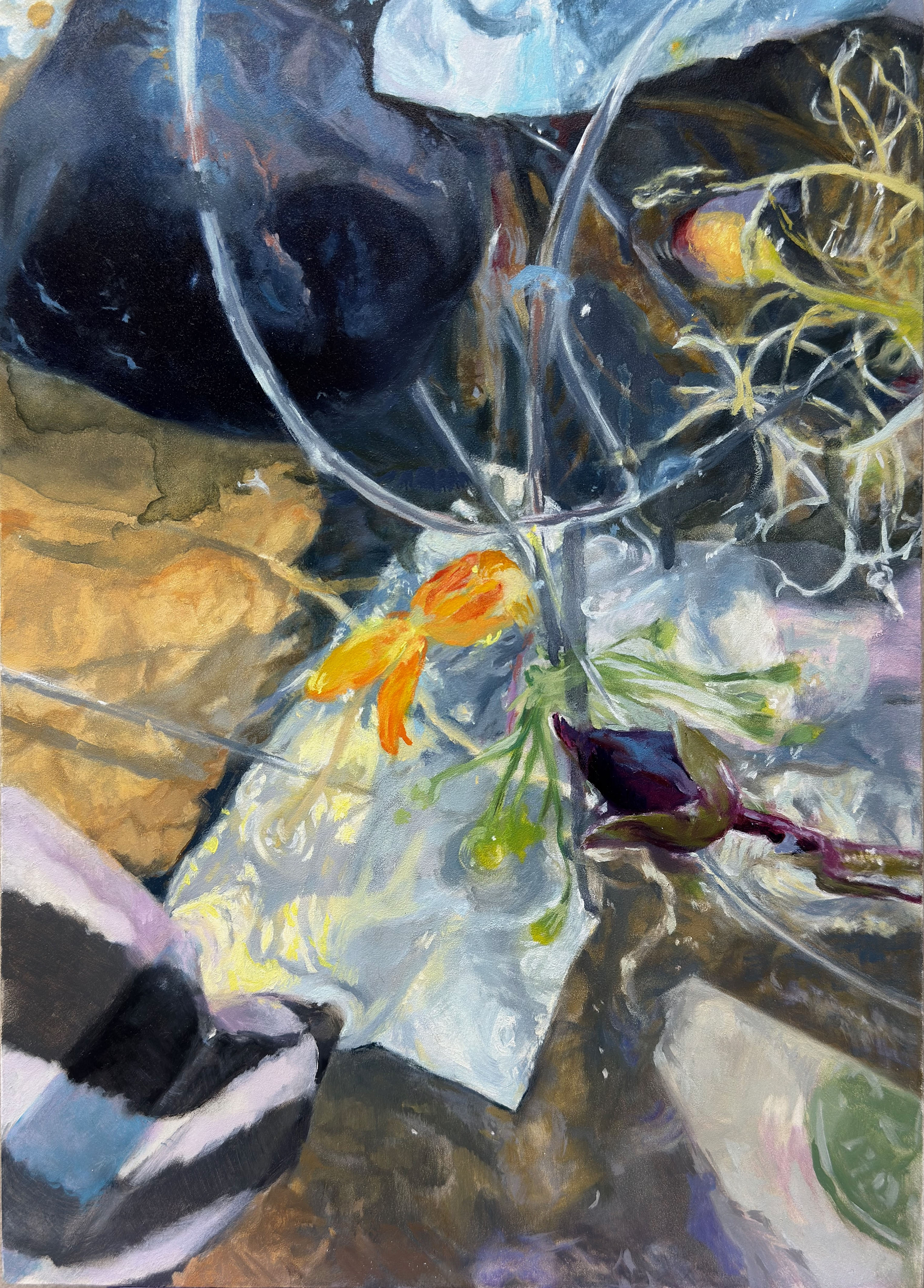 "Flickers" painting, oil on panel, 14” x 10”