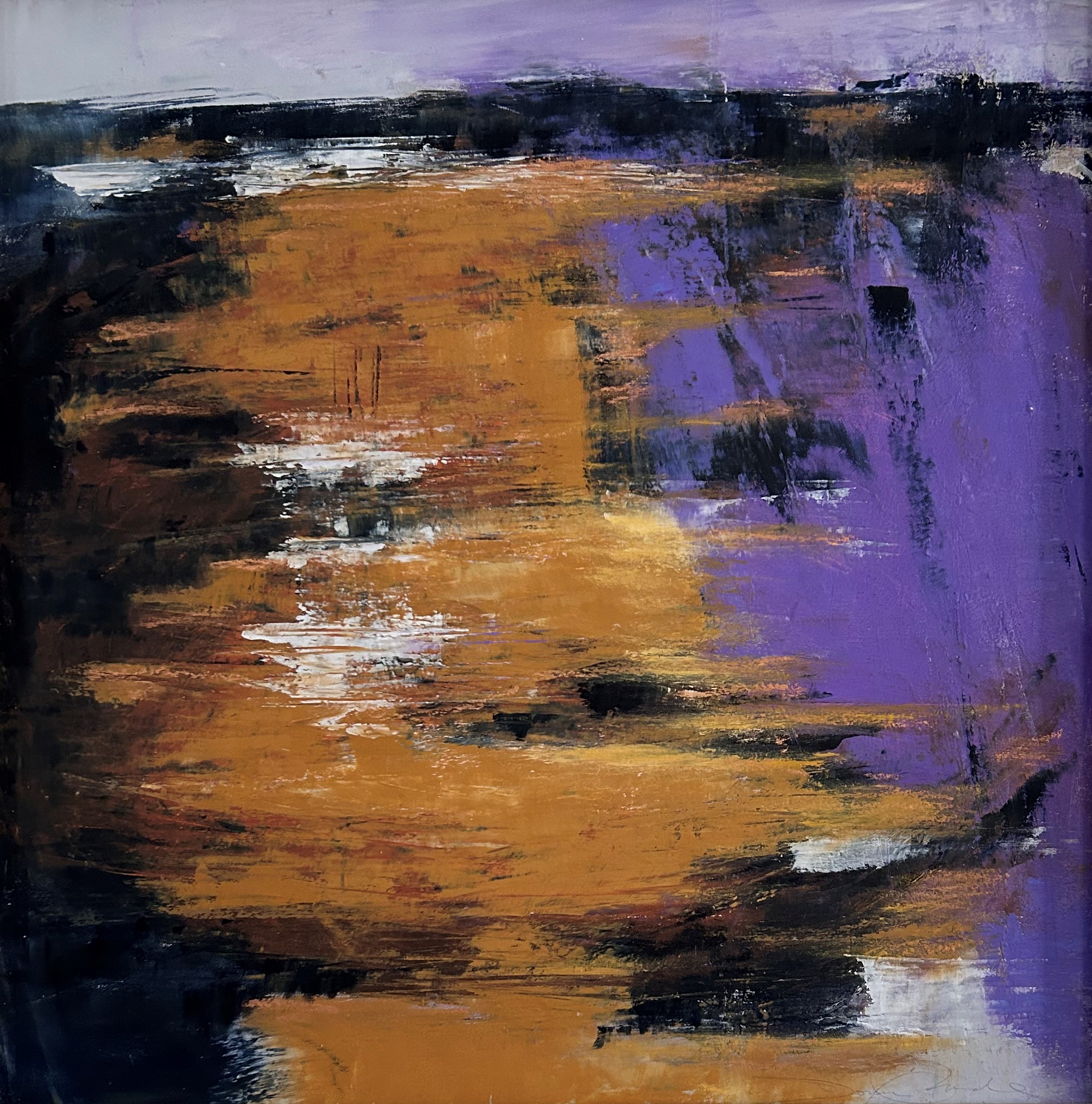 “Sediments” 2024, oil and cold wax on wood, 25” x 25”