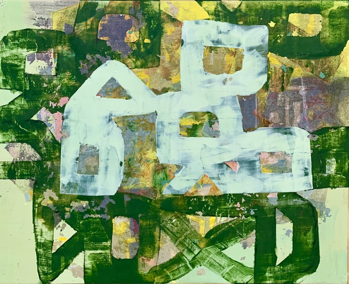 “Primrose Path”  2026, Acrylic, oil pastel on panel, 16” x 20”