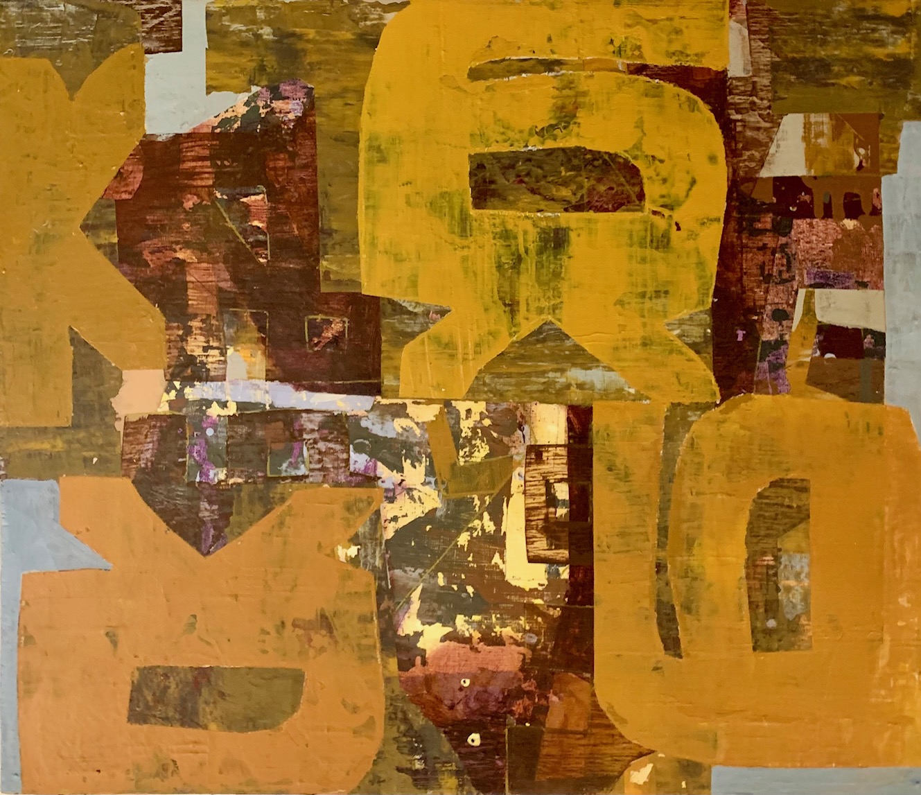 “Subdivision” 2026,  Acrylic, oil pastel on wood panel, 24” x 28”