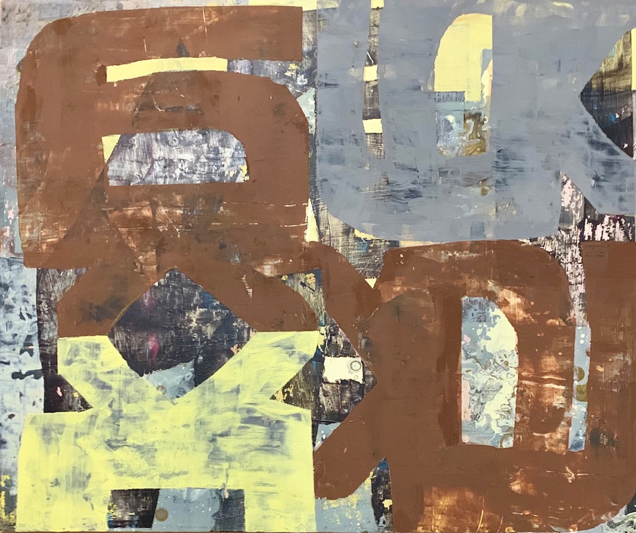 “Separation” 2026, Acrylic, oil pastel on wood panel, 20” x 24” 