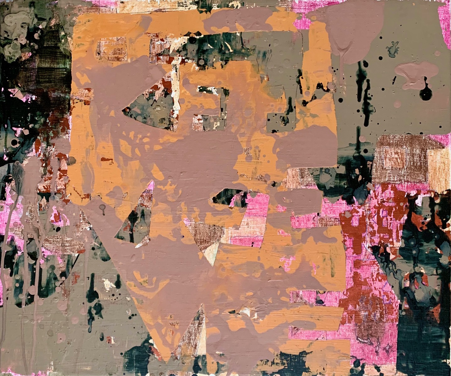 “What Remains” 2024, Acrylic, oil pastel on wood panel, 20” x 24” 