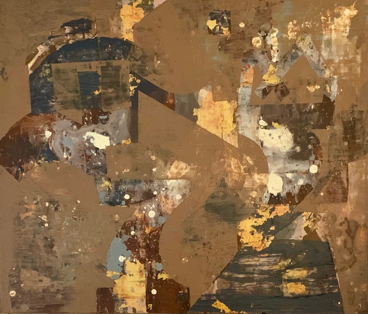 “Earthen Wear” 2025, Acrylic, oil pastel on wood panel, 24” x 28” 