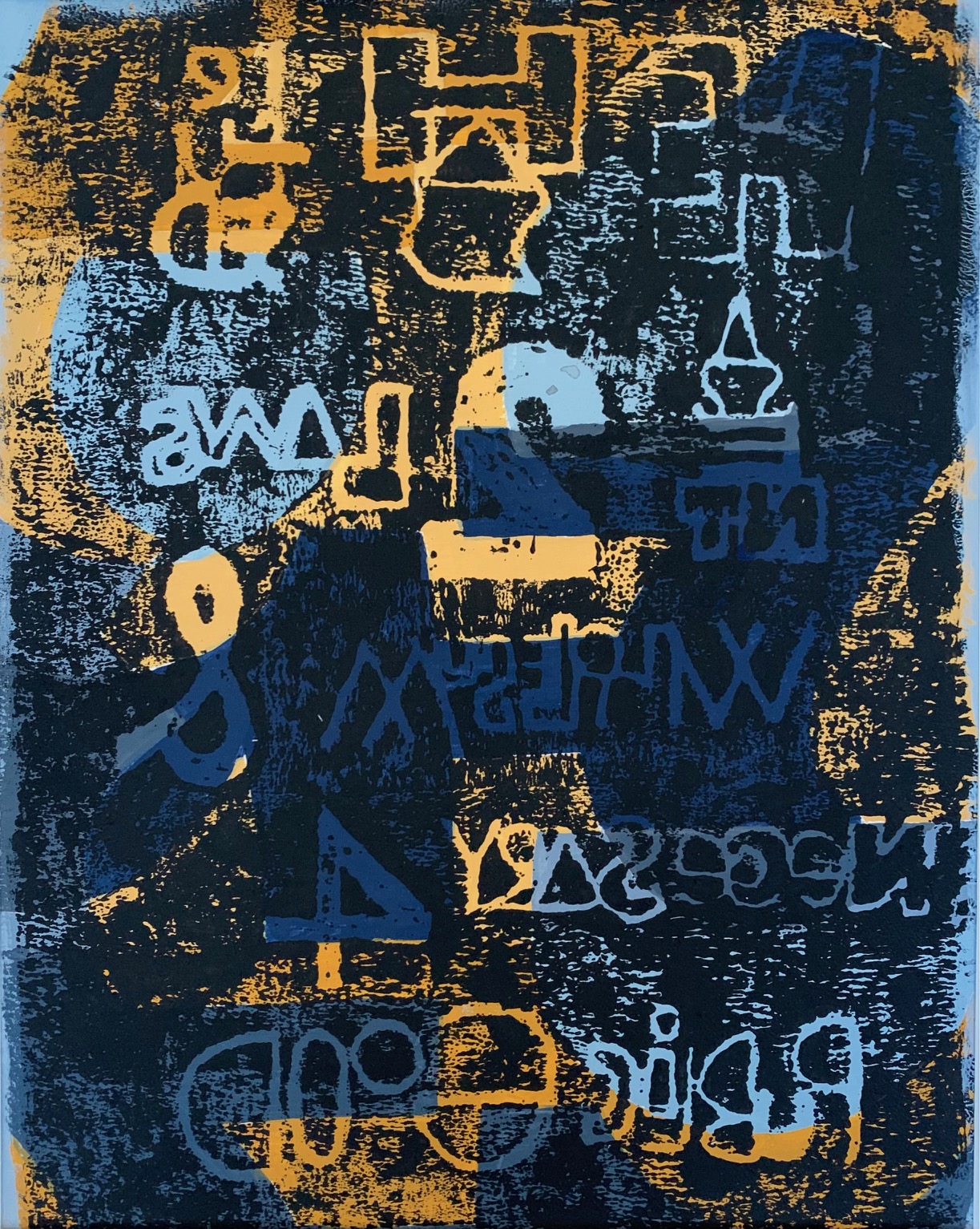 “Broken Oath Series #1” 2025, Acrylic monoprint on Rives BFK, 10” x 8” 