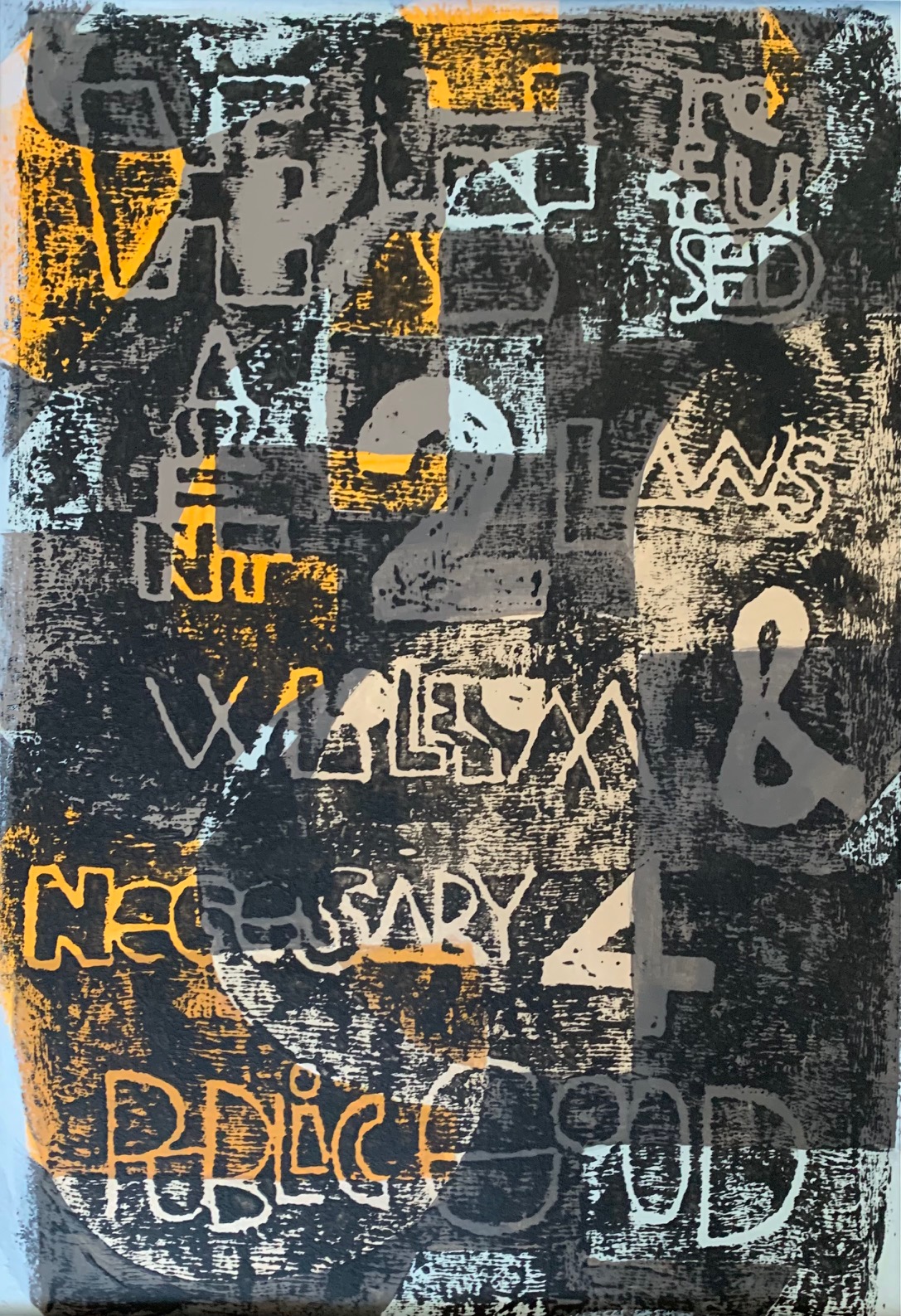 “Broken Oath Series #3” 2025,  Acrylic monoprint on Rives BFK, 10” x 8” 