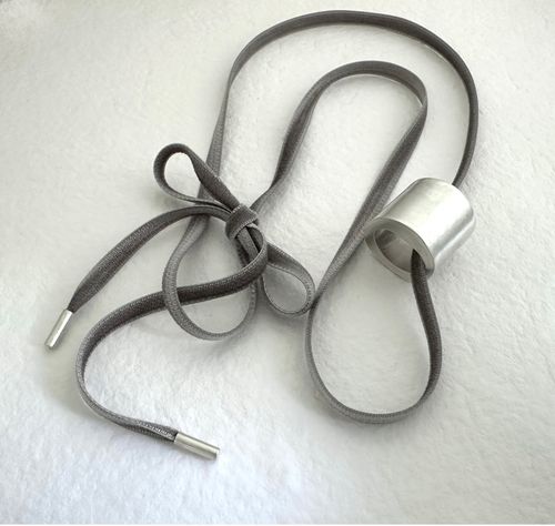Marrow Necklace, 2024 | Sterling silver hollow form, Japanese rayon velvet, 1 x 1 x 1 inch pendant, variable length