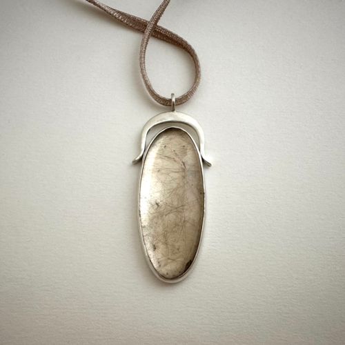 Rutilated Quartz Necklace, 2026 | Fabricated sterling silver, rutilated quartz, Japanese rayon velvet; 2 x ¾ inch pendant, variable length