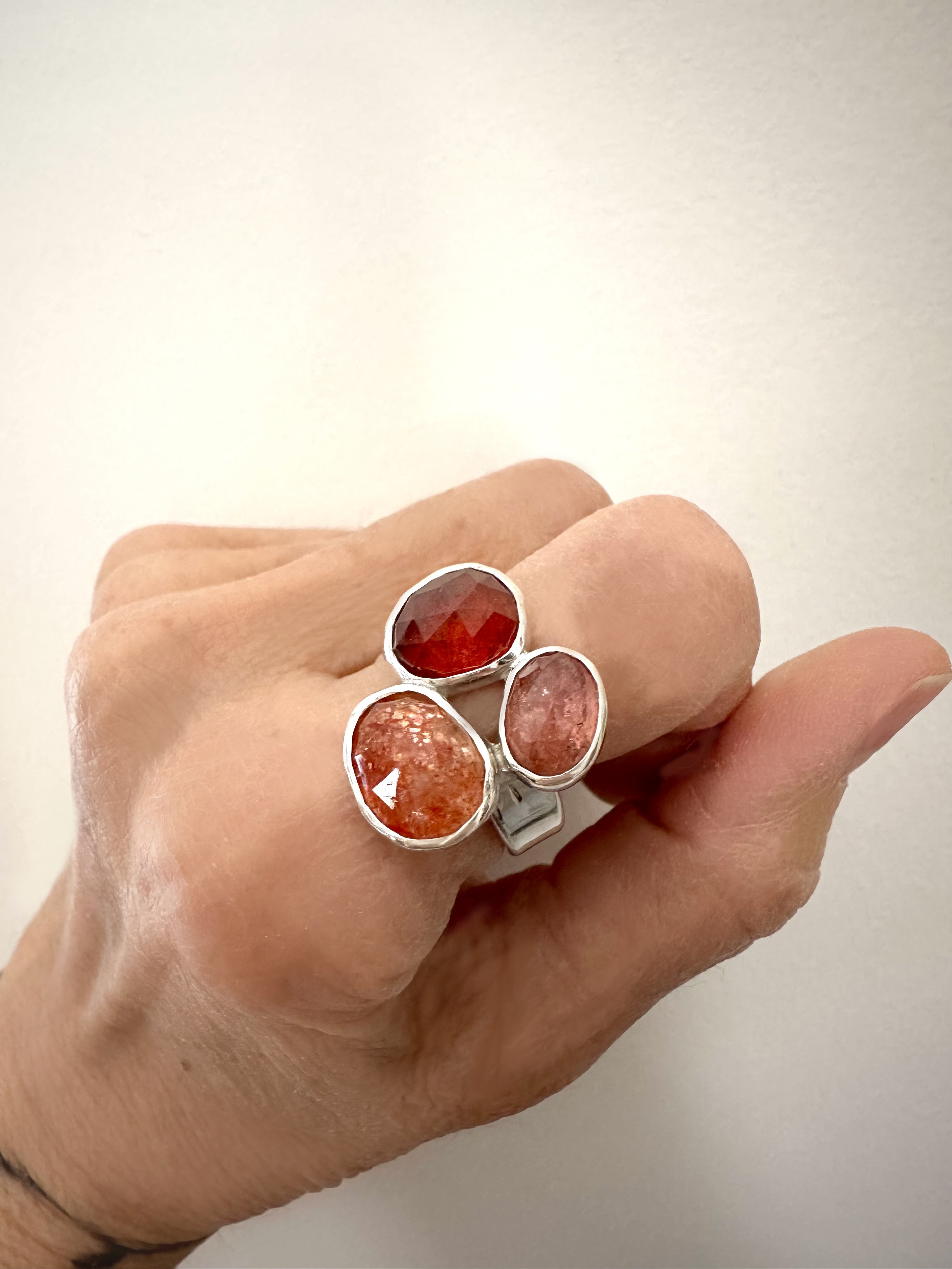 Juicy Gem Ring 1, 2026 |  Fabricated sterling silver with sunstone, hessonite garnet, tourmaline; ring size 8