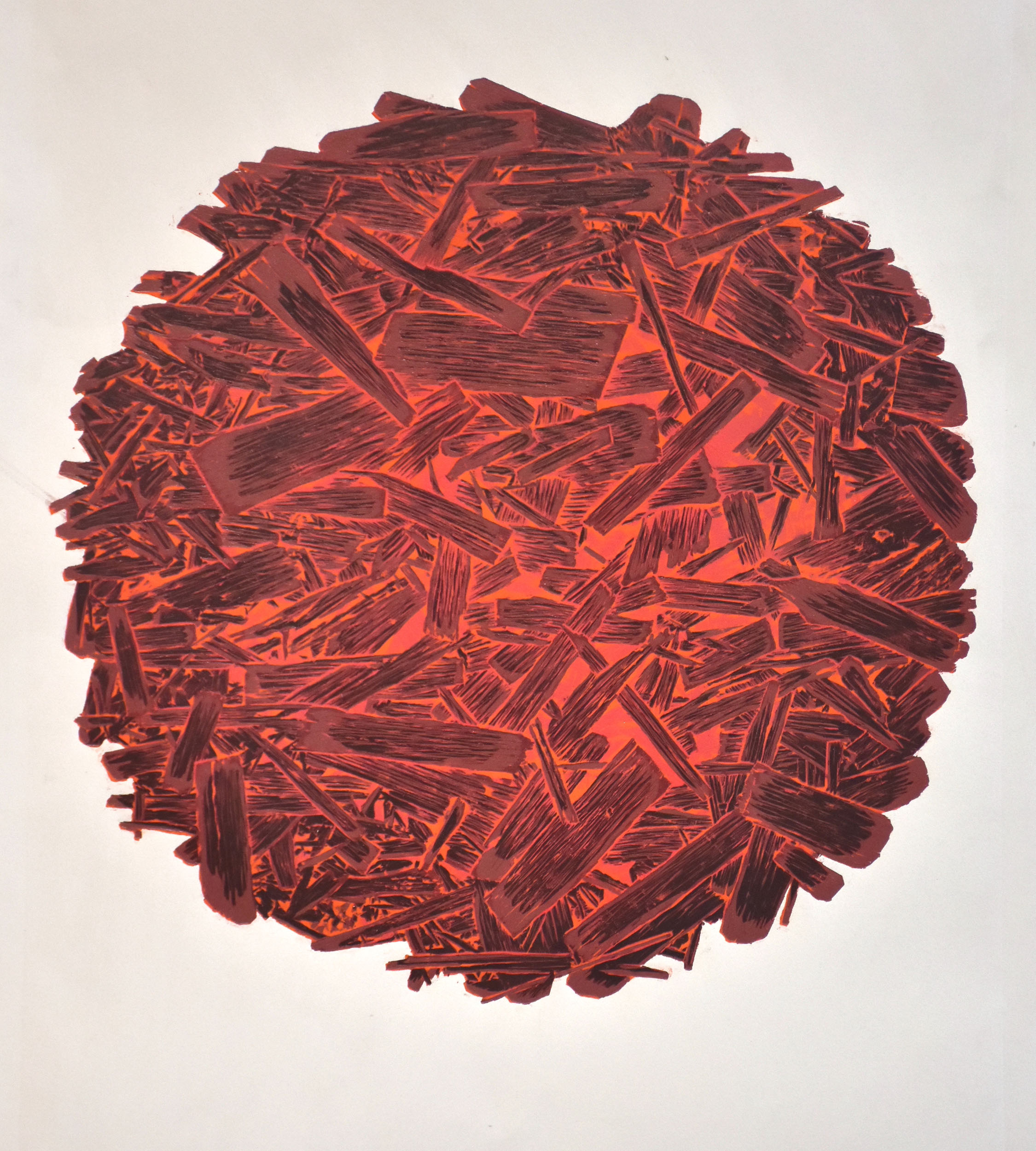 Red Sun, 2024, Woodcut Print on paper, 25” H X 21” W
