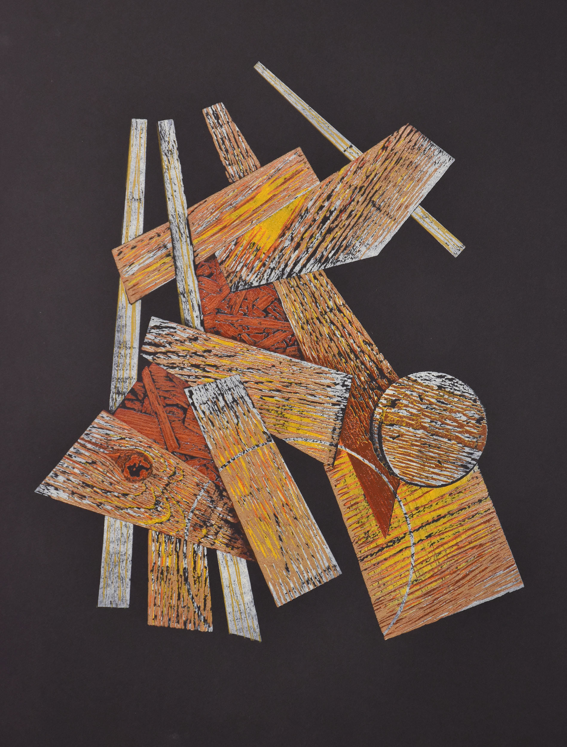 The Rhythm Section, 2019, Woodcut Print on paper, 23” H X 19” W