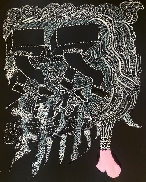 "Tissue Box Partners" 2023, ink on paper, 9” x 12”
