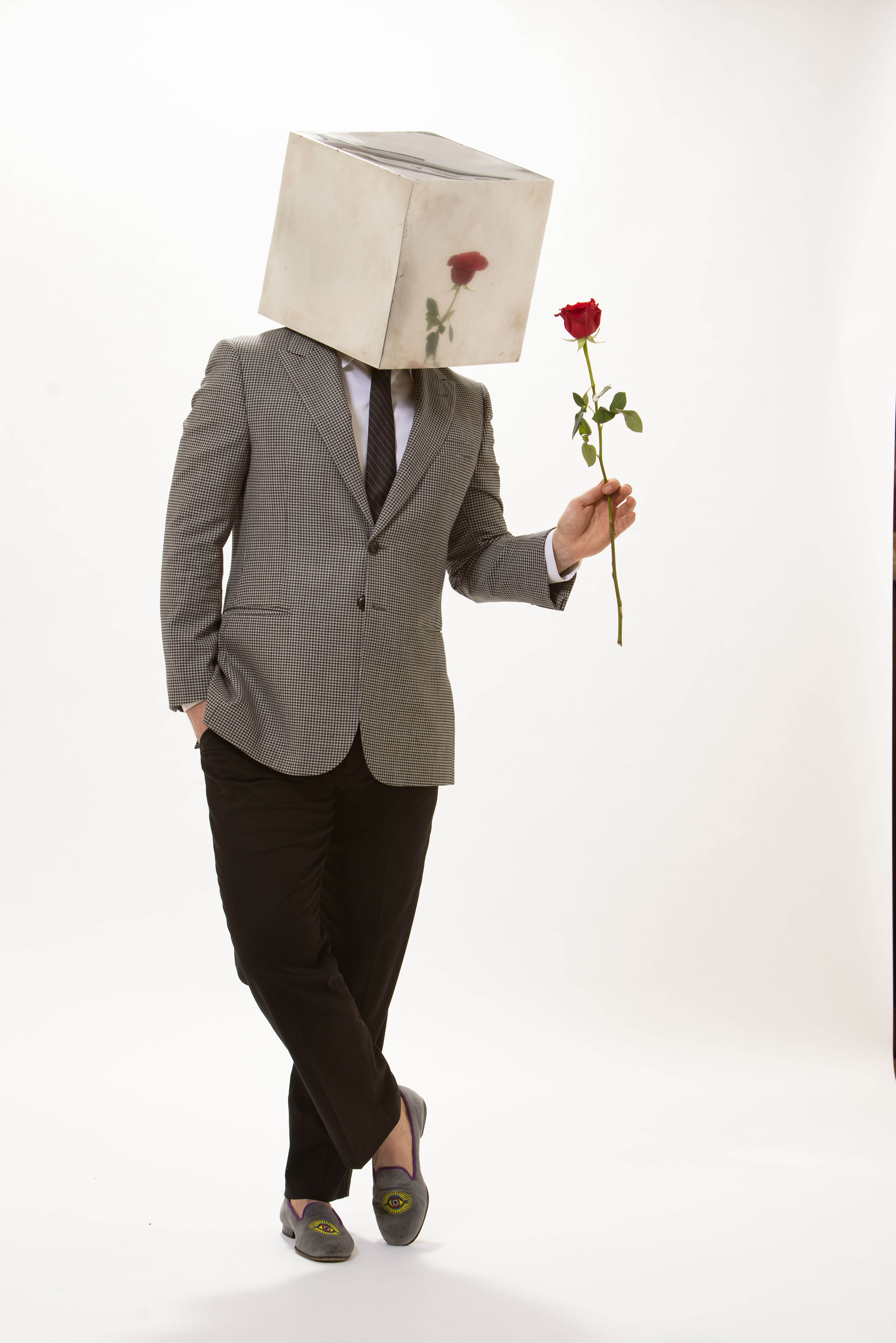 Catch and Release, 2020, Sculpture and photograph, Helmet: stainless steel, expanding foam, Attire: found objects