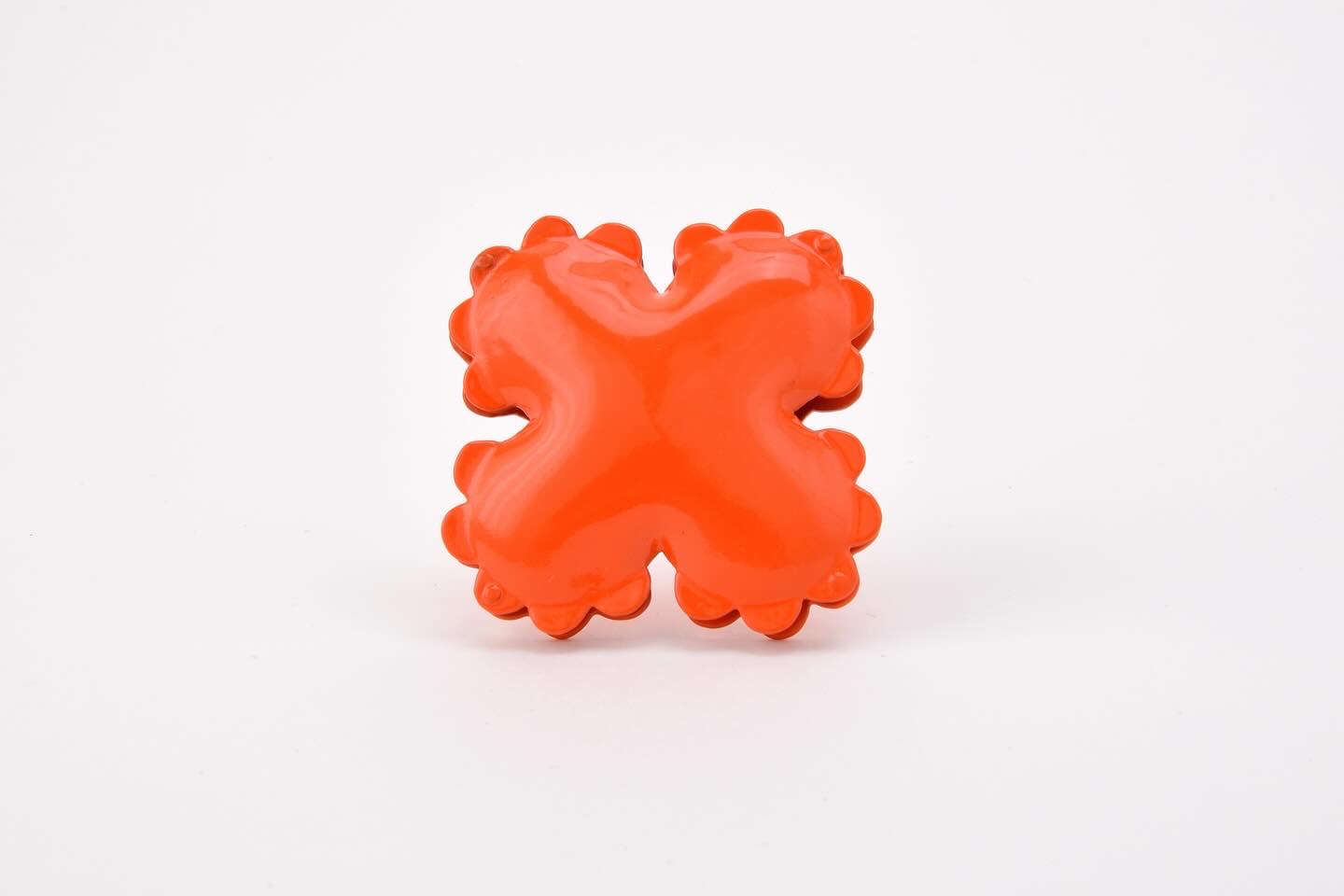 Orange X - 2019 - Brooch - copper, brass, powder coat, stainless steel - L: 2.35 inches W: 2.35 inches H: 0.50 inches